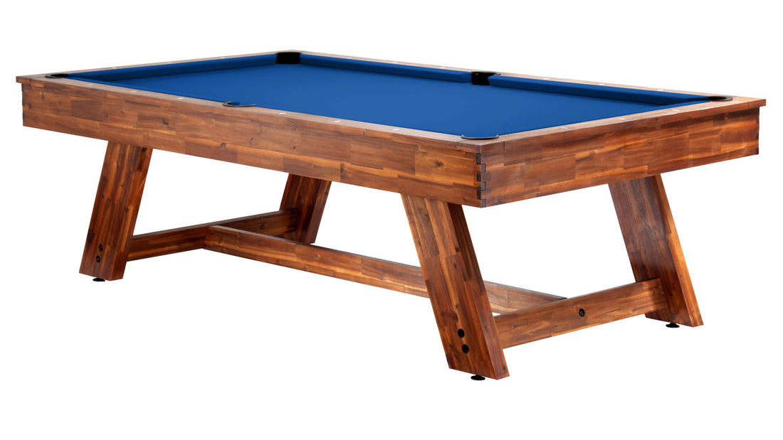 Legacy Billiards Barren Pool Table in Natural Acacia Finish with Blue Cloth