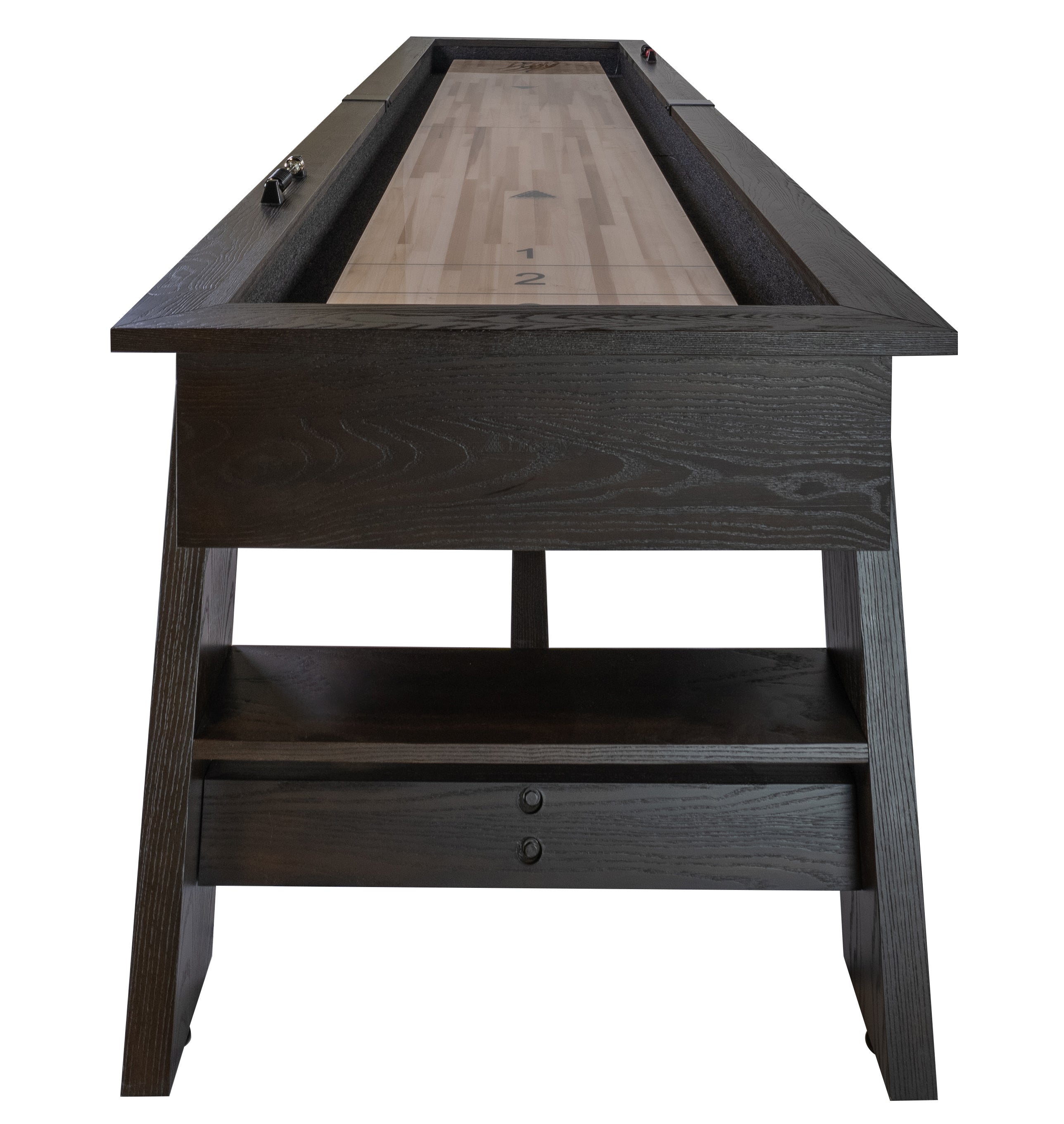 Legacy Billiards 14 Ft Barren Shuffleboard in Whiskey Barren Finish - End View
