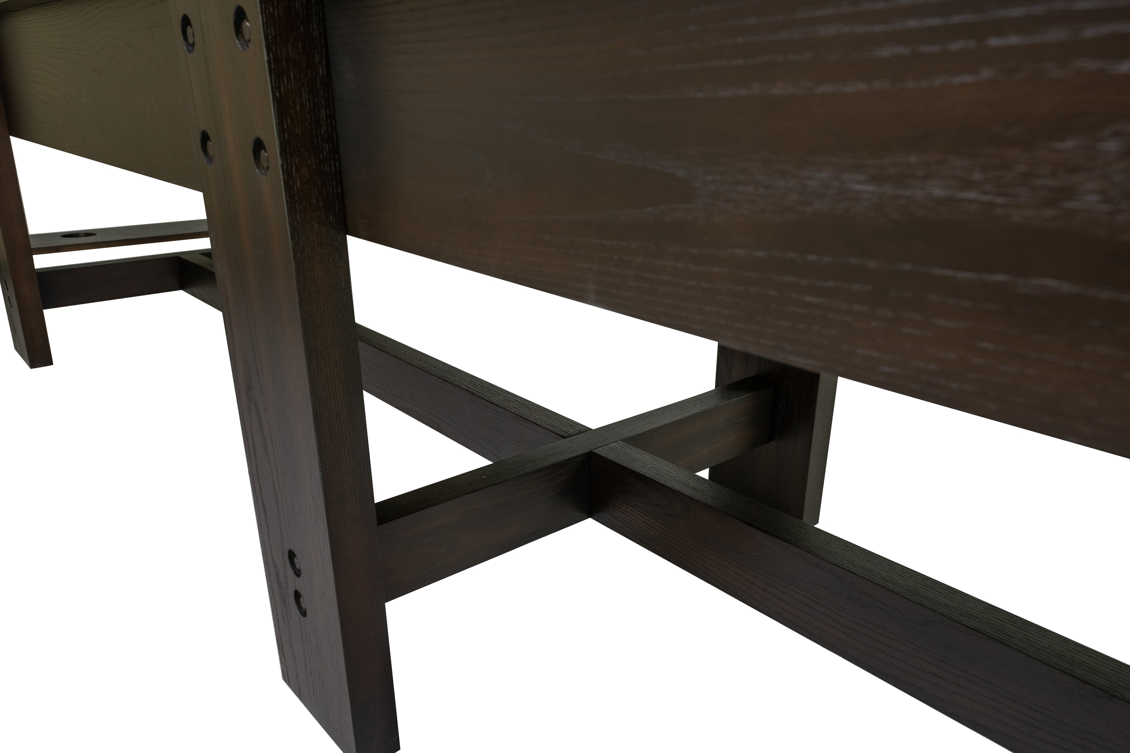 Legacy Billiards 14 Ft Barren Shuffleboard in Whiskey Barren Finish - Stretcher Closeup