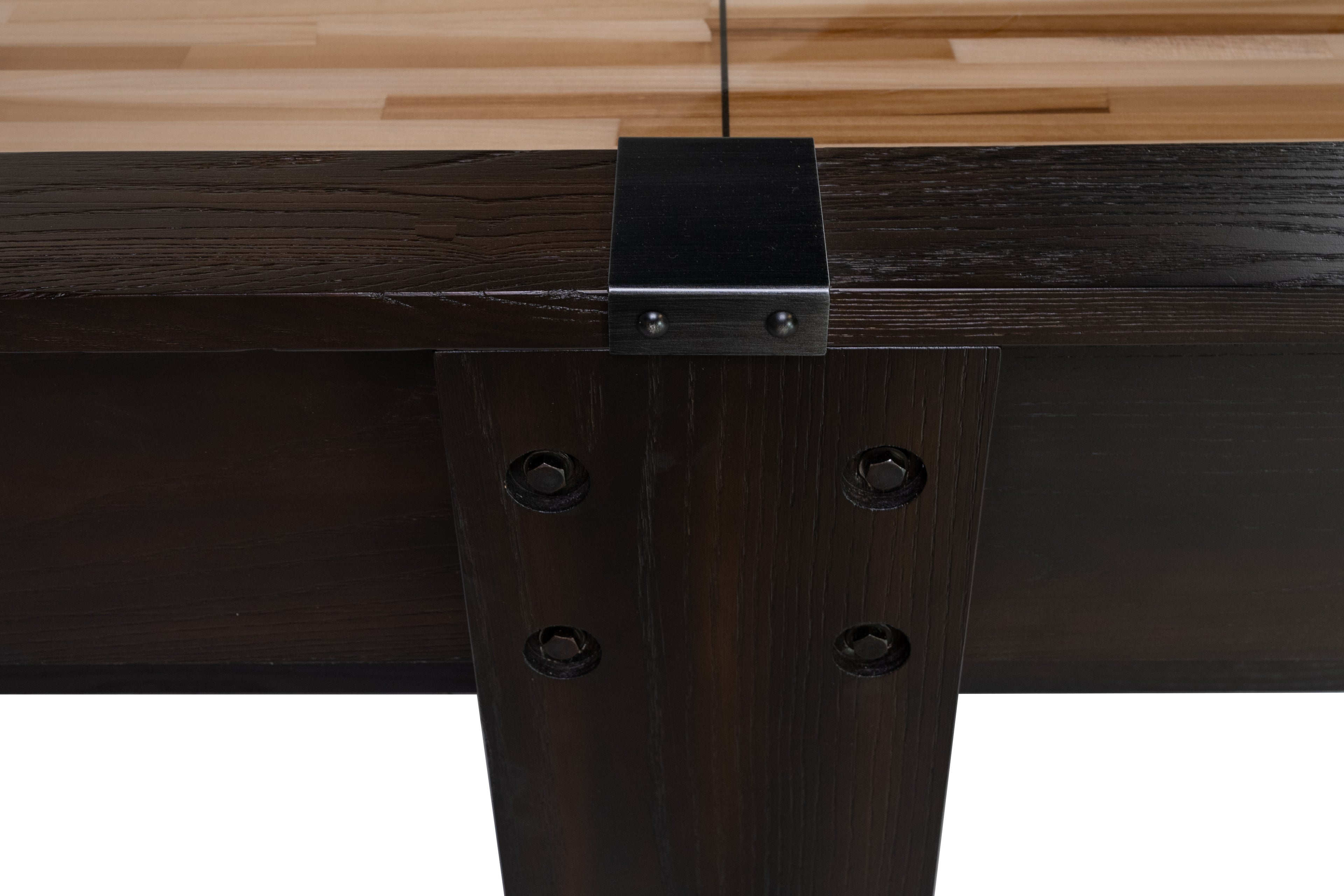 Legacy Billiards 14 Ft Barren Shuffleboard in Whiskey Barren Finish - Middle Joint Closeup
