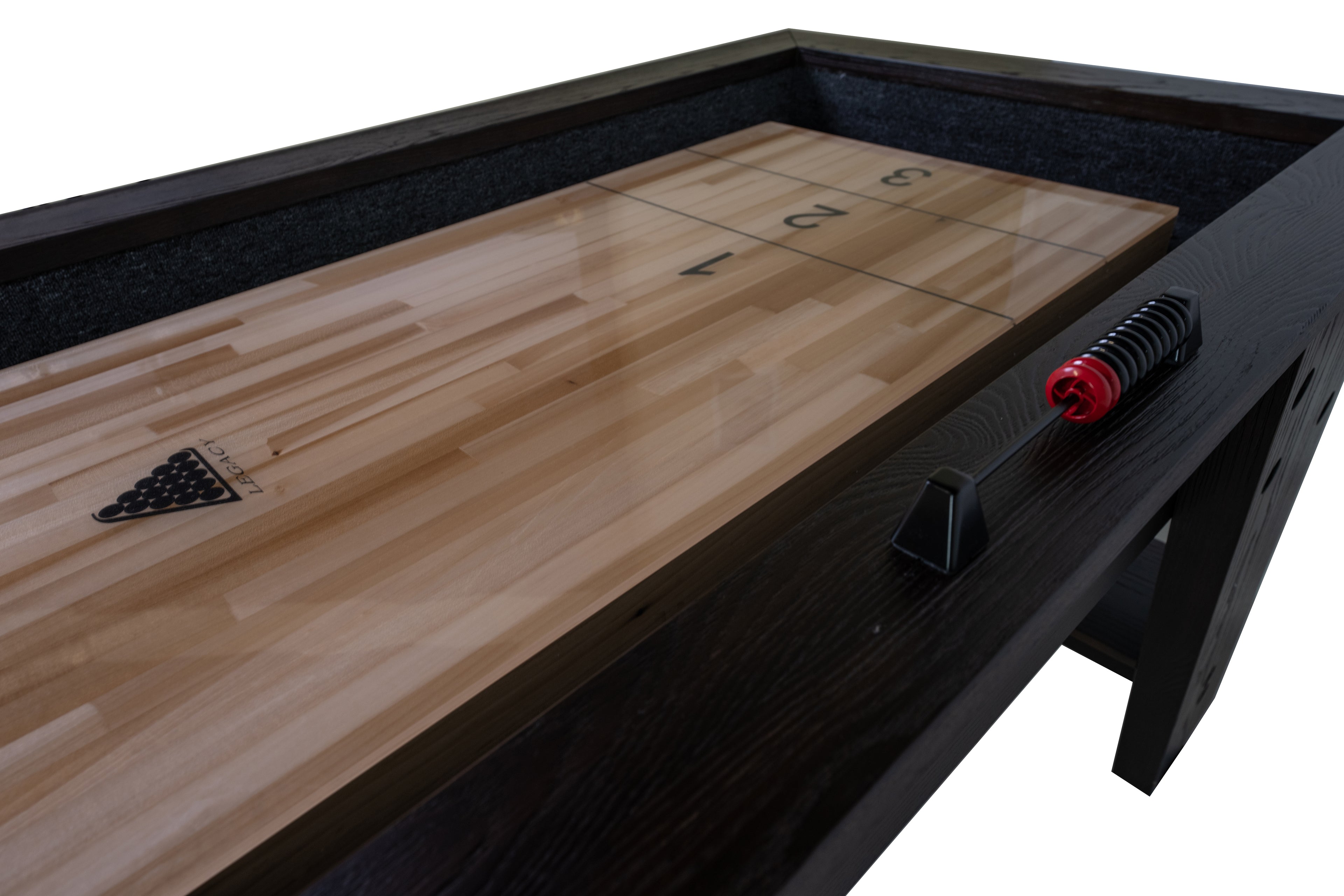 Legacy Billiards 14 Ft Barren Shuffleboard in Whiskey Barren Finish - Playfield Closeup