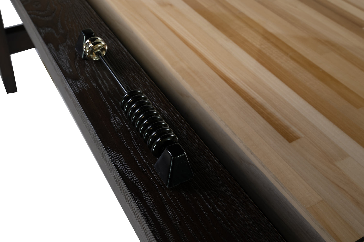 Legacy Billiards 12 Ft Barren Shuffleboard in Whiskey Barren Finish - Abacus Scorer Closeup