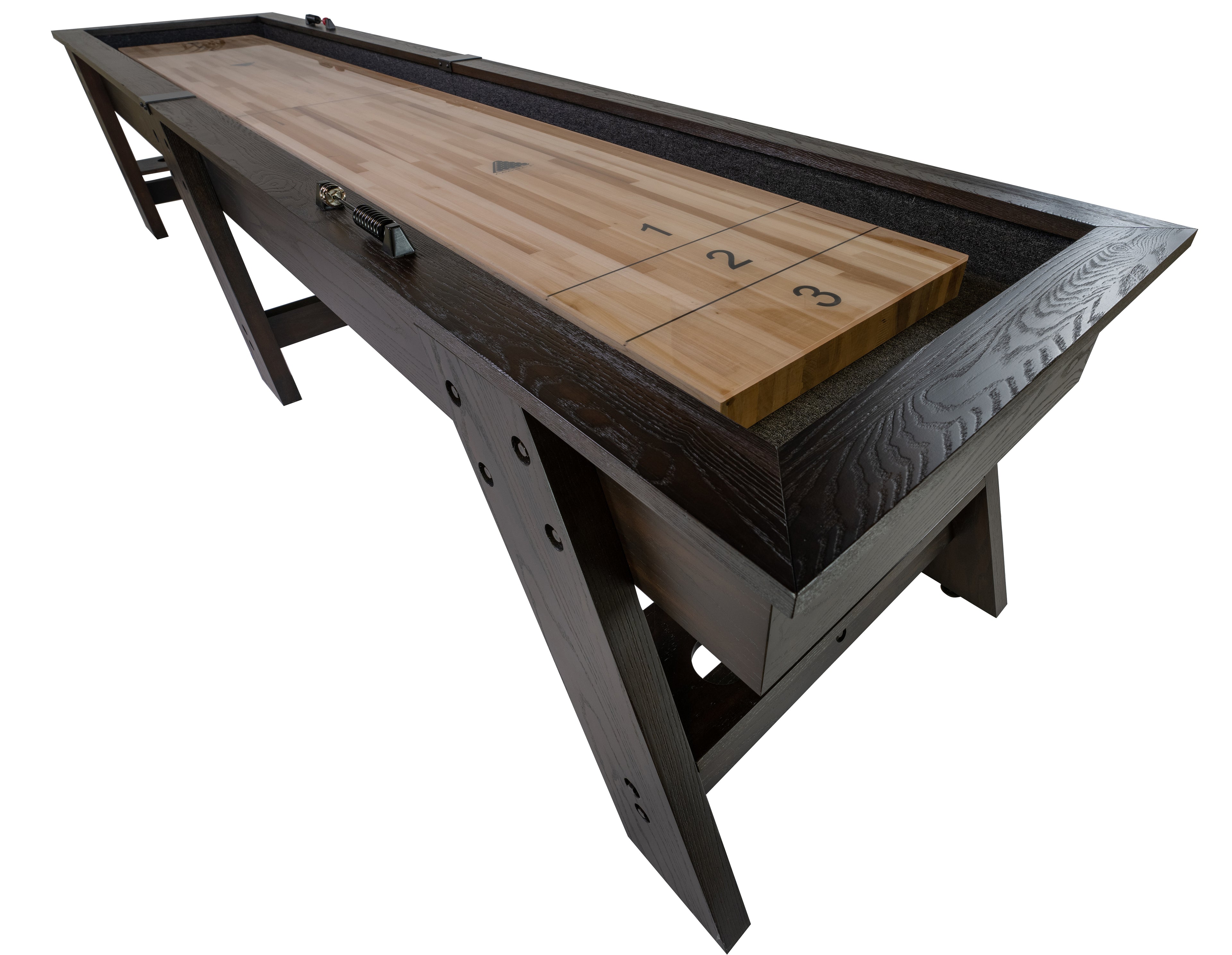 Legacy Billiards 12 Ft Barren Shuffleboard in Whiskey Barren Finish - Top Angle View