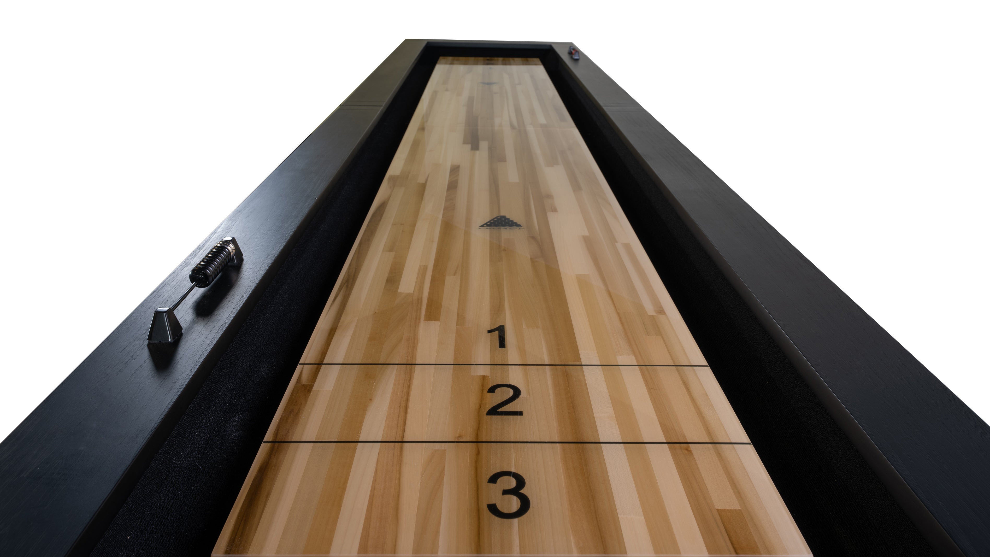 Legacy Billiards Baylor 9 Ft Shuffleboard in Raven Finish End View Closeup