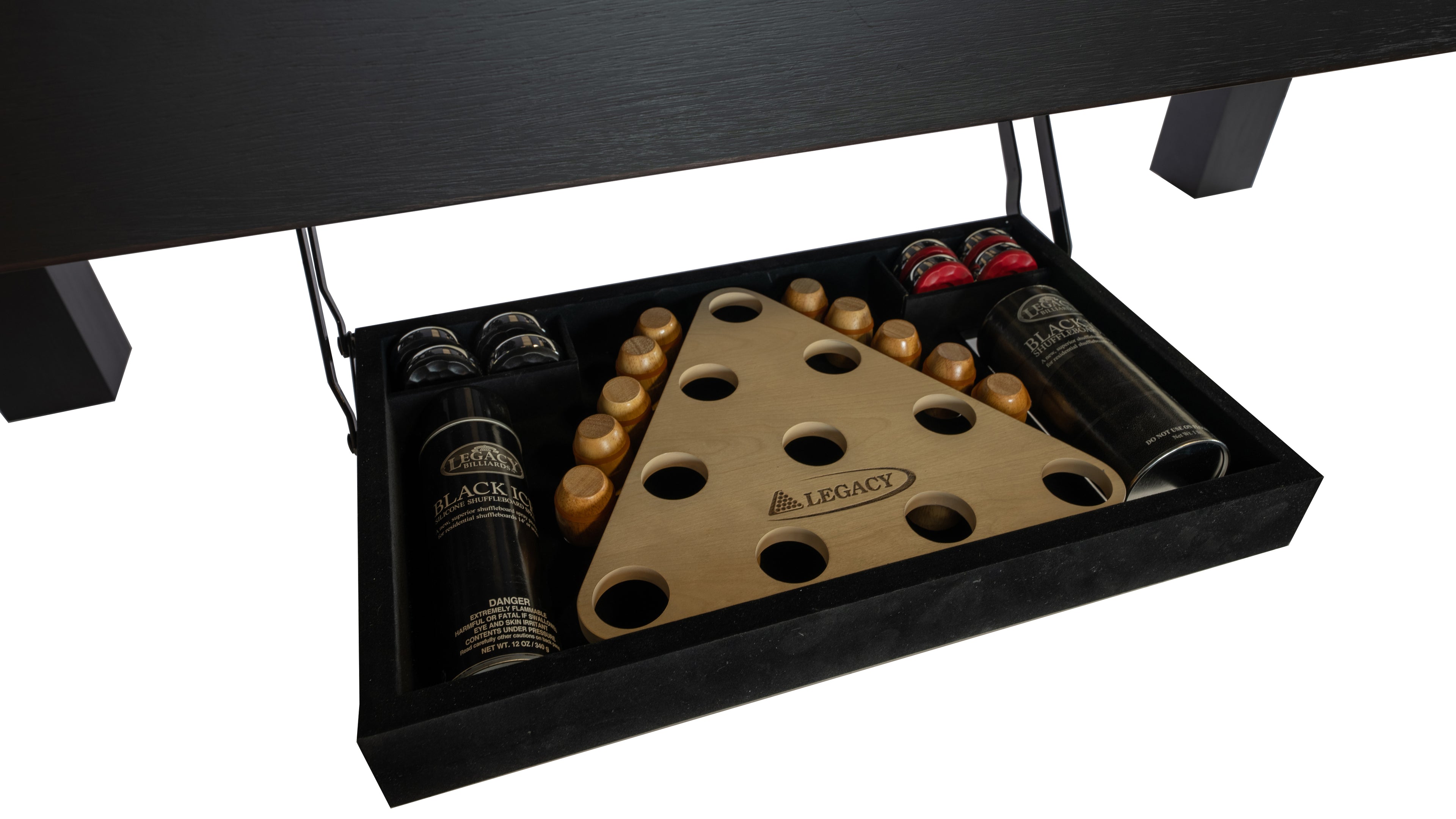 Legacy Billiards Baylor 9 Ft Shuffleboard in Raven Finish Perfect Drawer