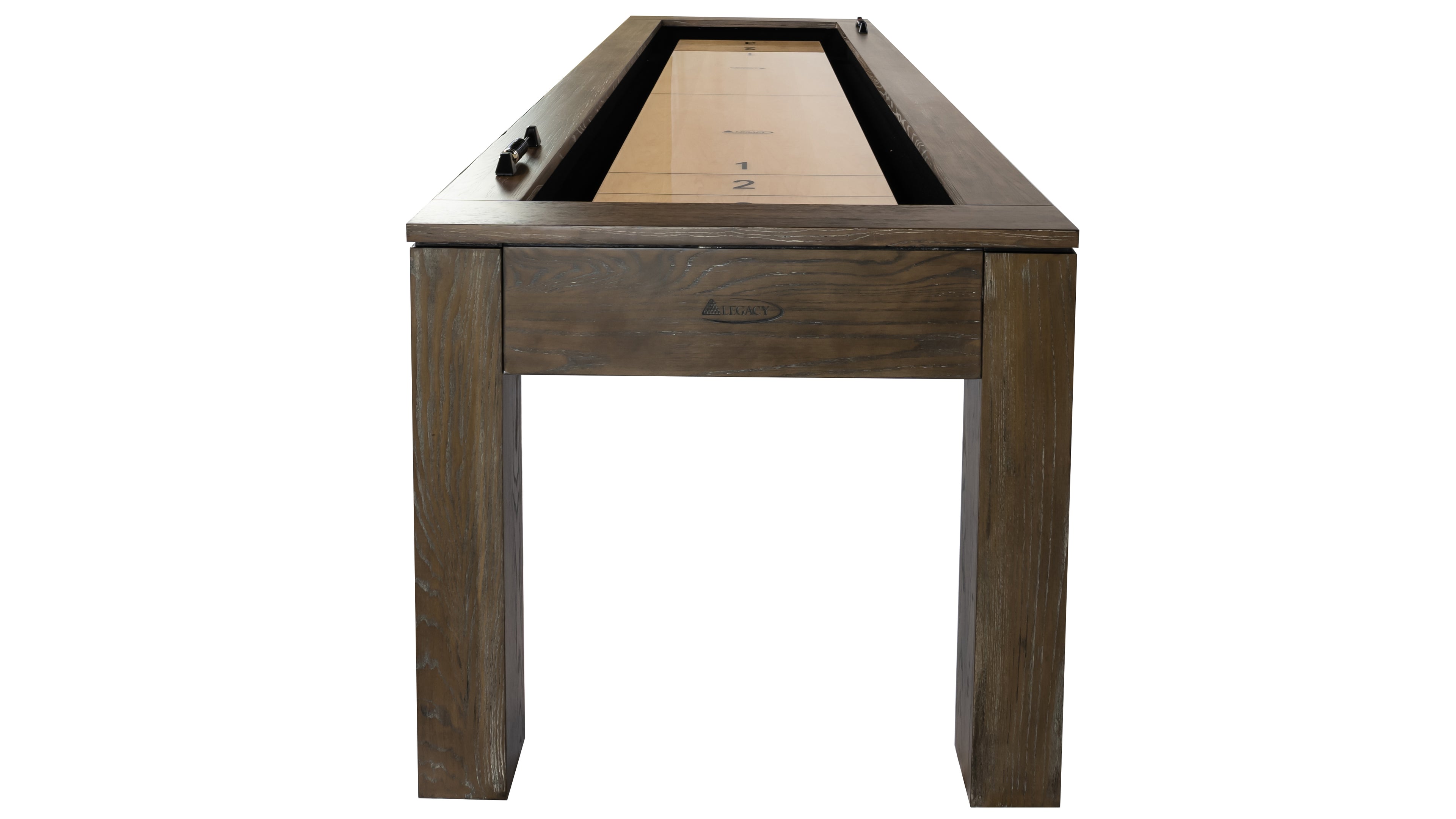 Legacy Billiards Baylor 9 Ft Shuffleboard in Smoke Finish - End View