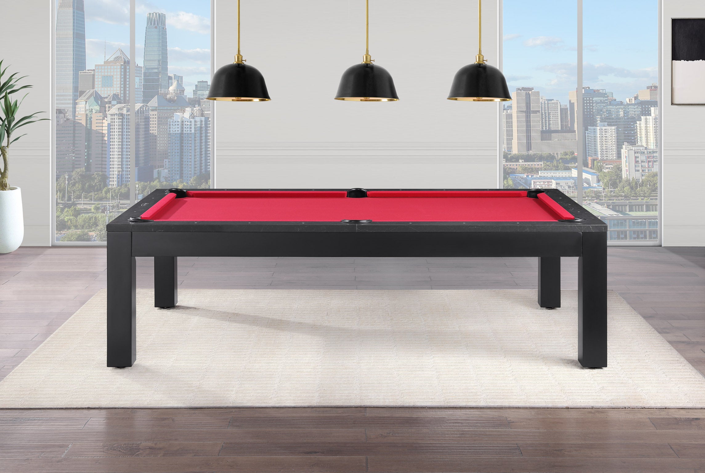 Legacy Billiards Baylor II Pool Table with Night Stone Rails and Raven Finish Cabinet with Red Cloth - Room Shot