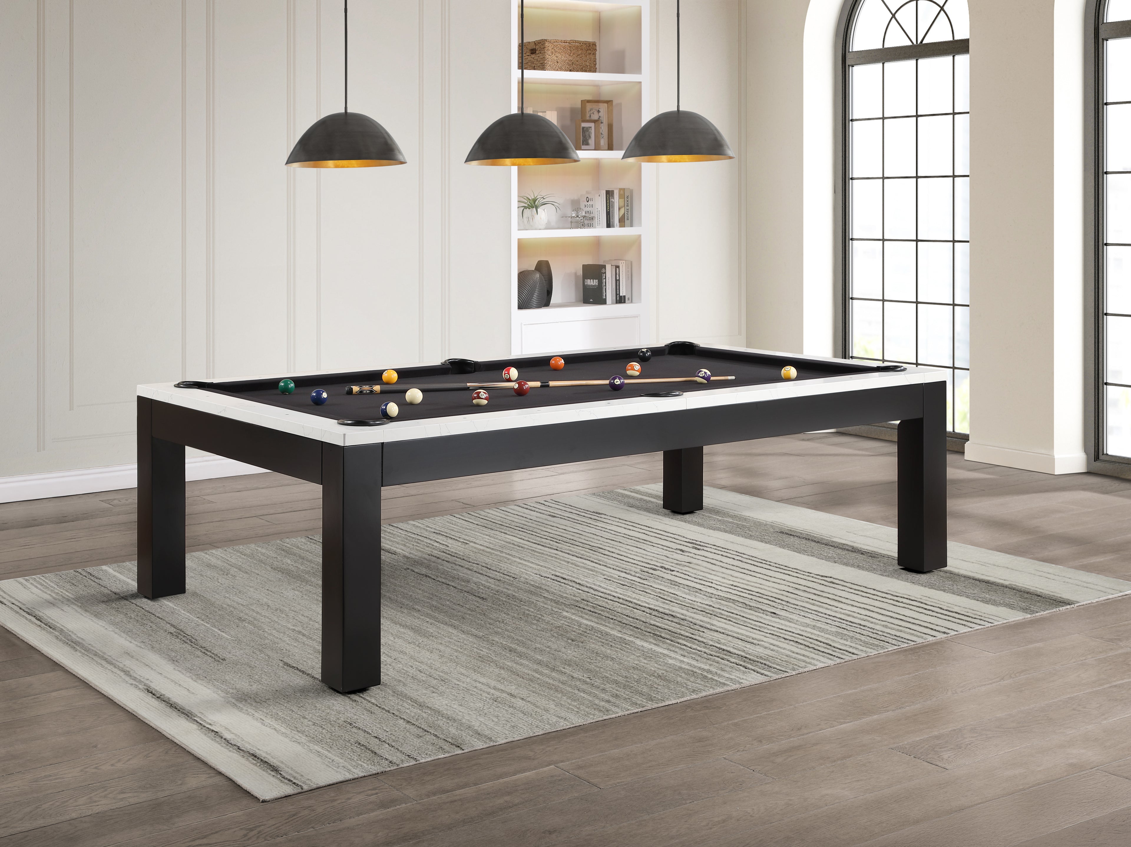 Legacy Billiards Baylor II Pool Table with Pearl Stone Rails and Raven Finish Cabinet with Black Cloth - Room Shot