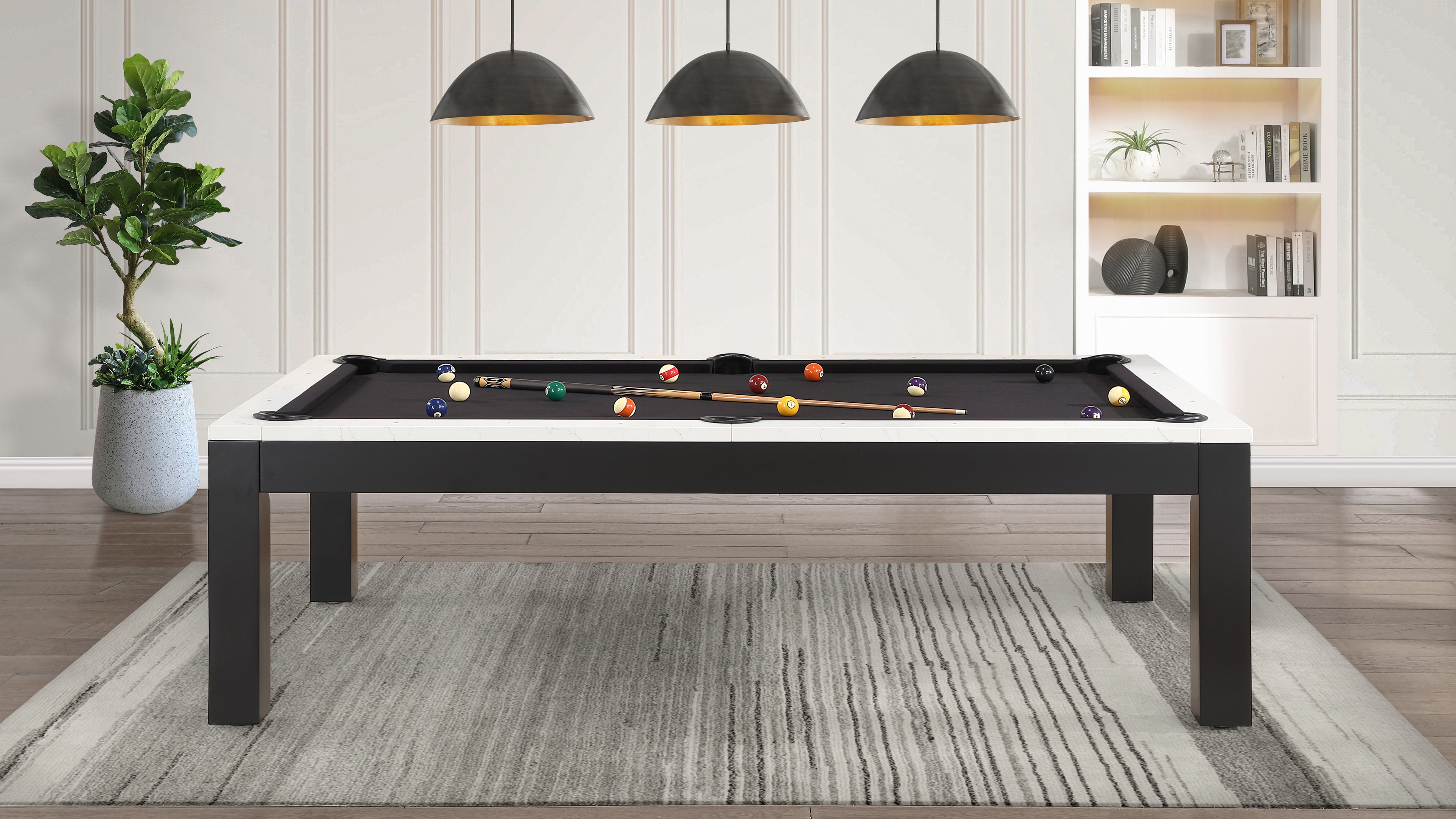 Legacy Billiards Baylor II Pool Table with Pearl Stone Rails and Raven Finish Cabinet with Black Cloth - Room Shot