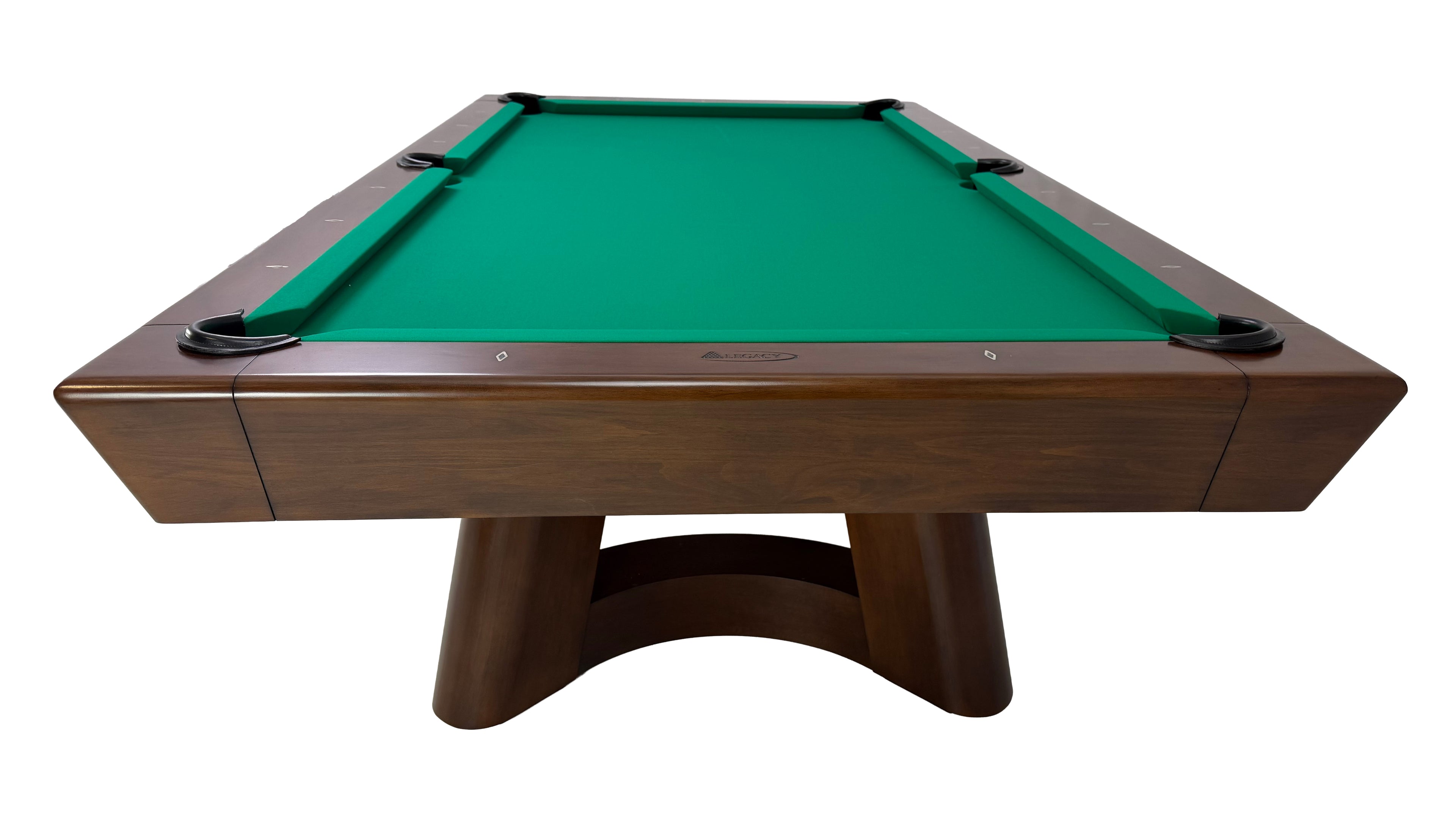 Legacy Billiards Caney Pool Table in Nutmeg Finish with Green Cloth - End View