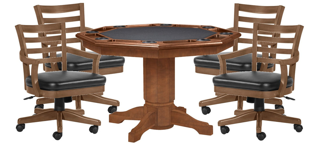 Classic 2 in 1 Game Table with 4 Sterling Gas Lift Game Chairs in Walnut Finish