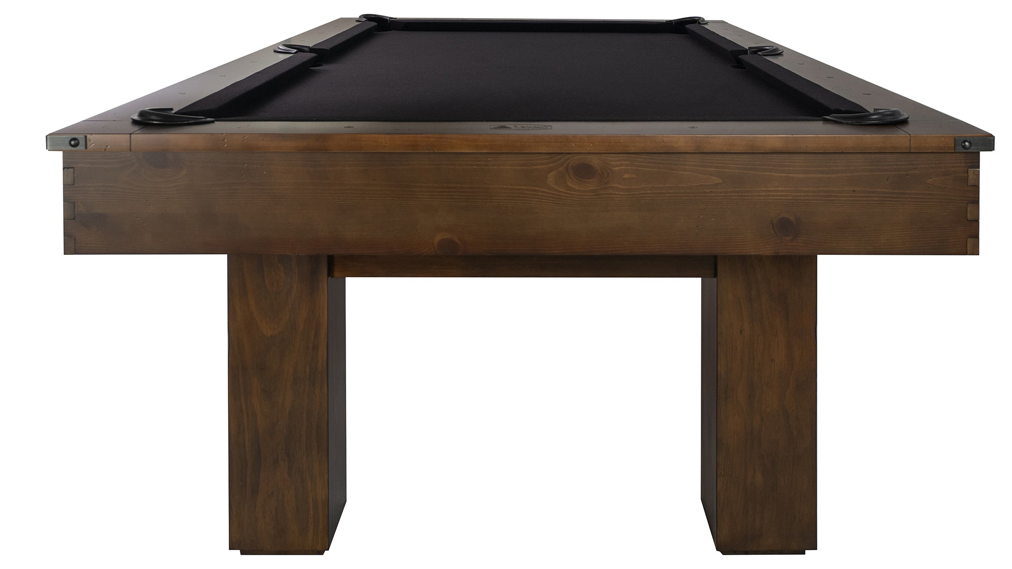 Legacy Billiards Colt II Pool Table in Gunshot Finish with Black Cloth - End View