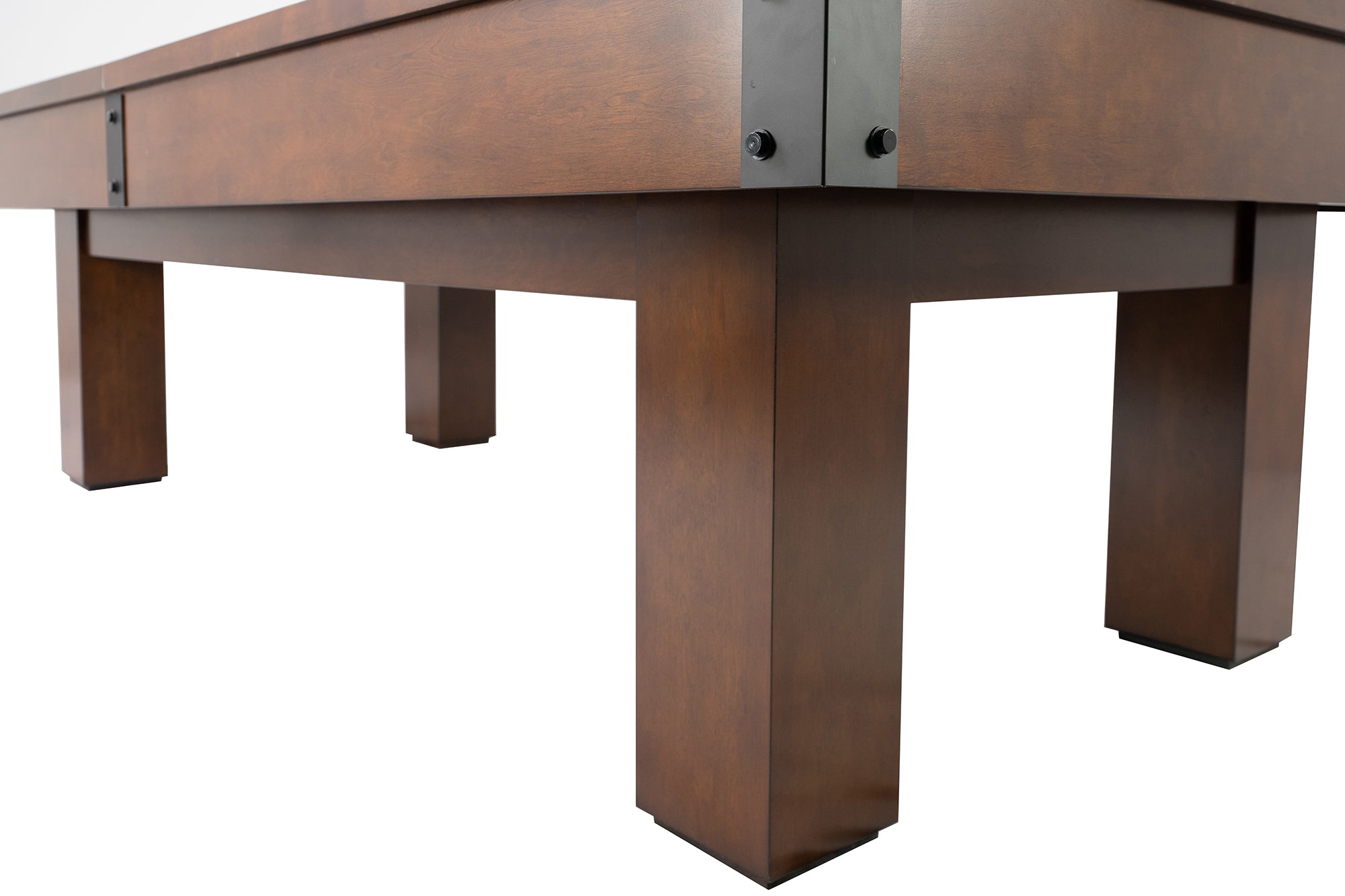 Legacy Billiards Colt II Pool Table in Nutmeg Finish with Green Cloth - End Closeup