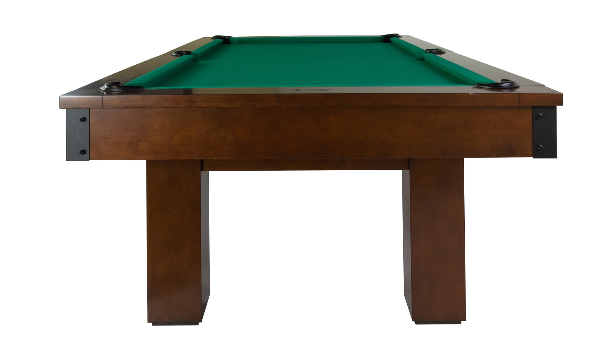 Legacy Billiards Colt II Pool Table in Nutmeg Finish with Green Cloth - End View