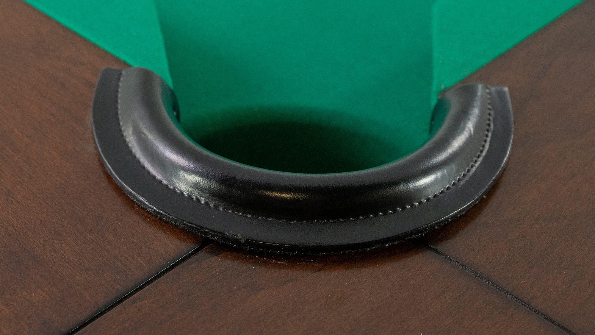 Legacy Billiards Colt II Pool Table in Nutmeg Finish with Green Cloth - Pocket Closeup