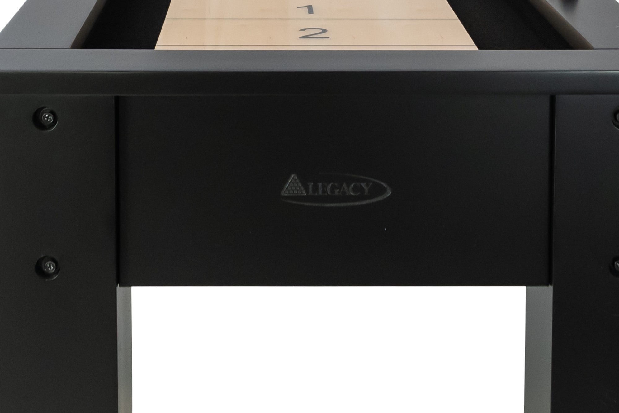 Legacy Billiards Colt 12 Foot Shuffleboard in Raven Finish - End Closeup