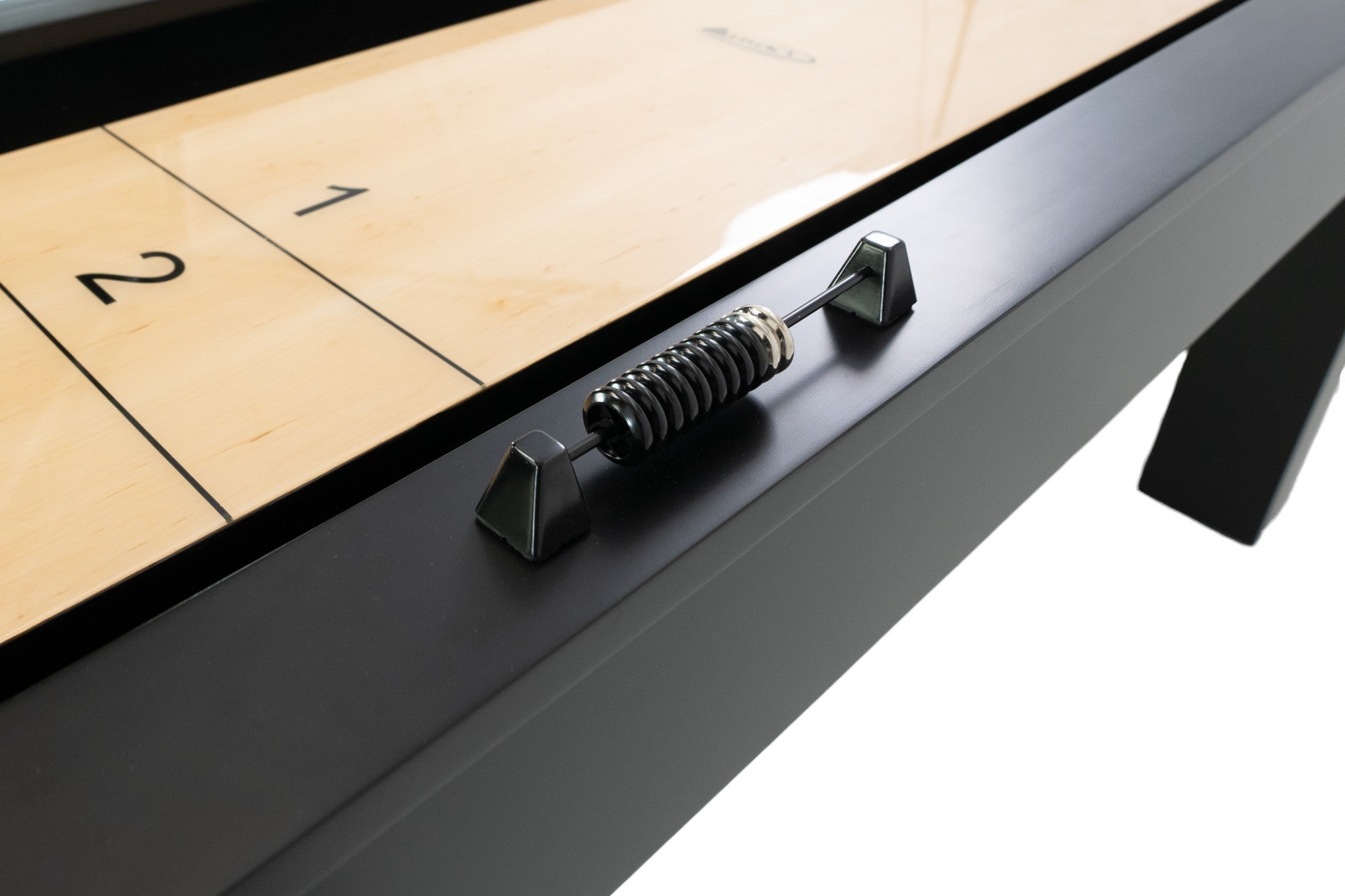 Legacy Billiards Colt 12 Foot Shuffleboard in Raven Finish - Abacus Scorer Closeup