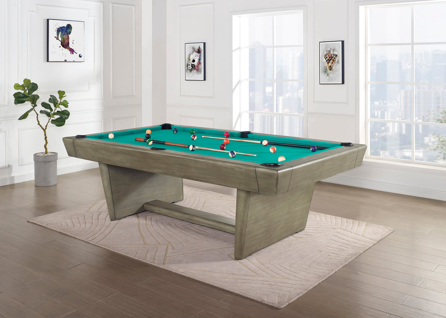 Legacy Billiards Conasauga 8 Ft Pool Table in Overcast Finish with Traditional Green Cloth - Room Scene - Angle View