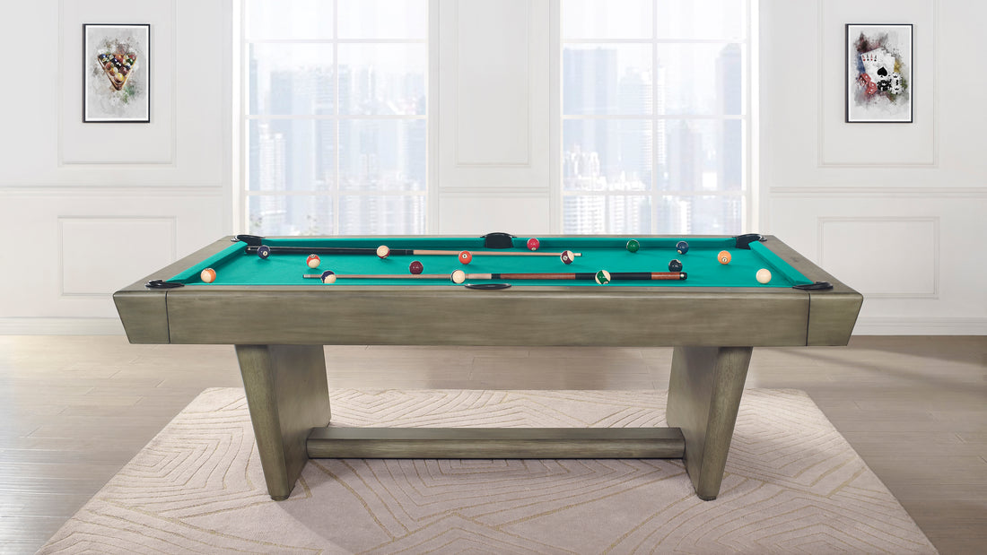 Legacy Billiards Conasauga 8 Ft Pool Table in Overcast Finish with Traditional Green Cloth - Room Scene - Side View