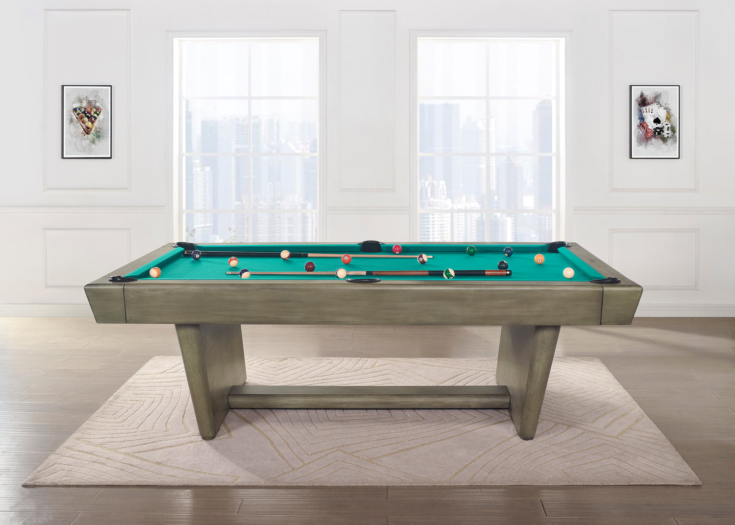 Legacy Billiards Conasauga 8 Ft Pool Table in Overcast Finish with Traditional Green Cloth - Room Scene - Side View