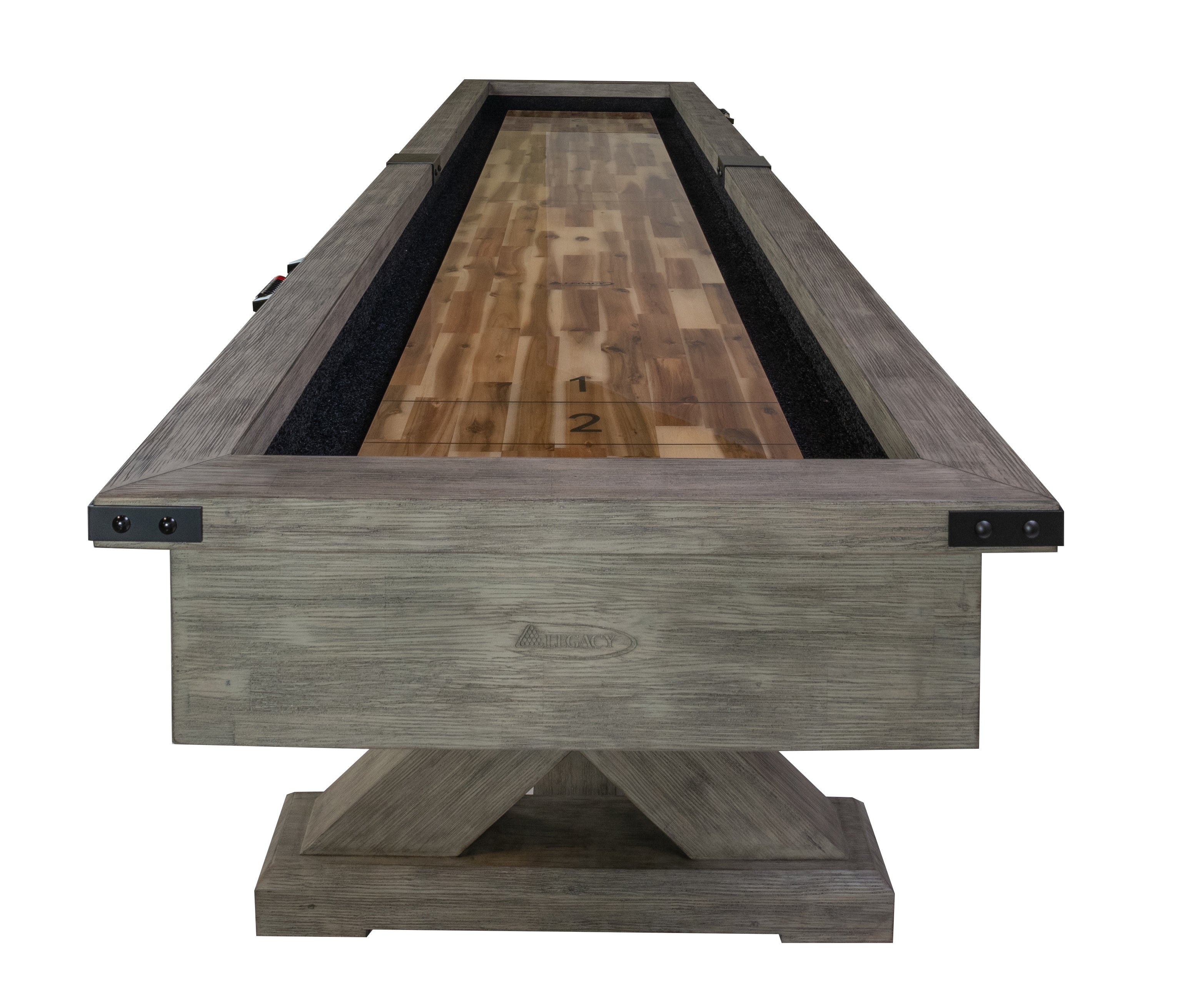 Legacy Billiards Cumberland 12 Ft Outdoor Shuffleboard in Ash Grey Finish Top End View