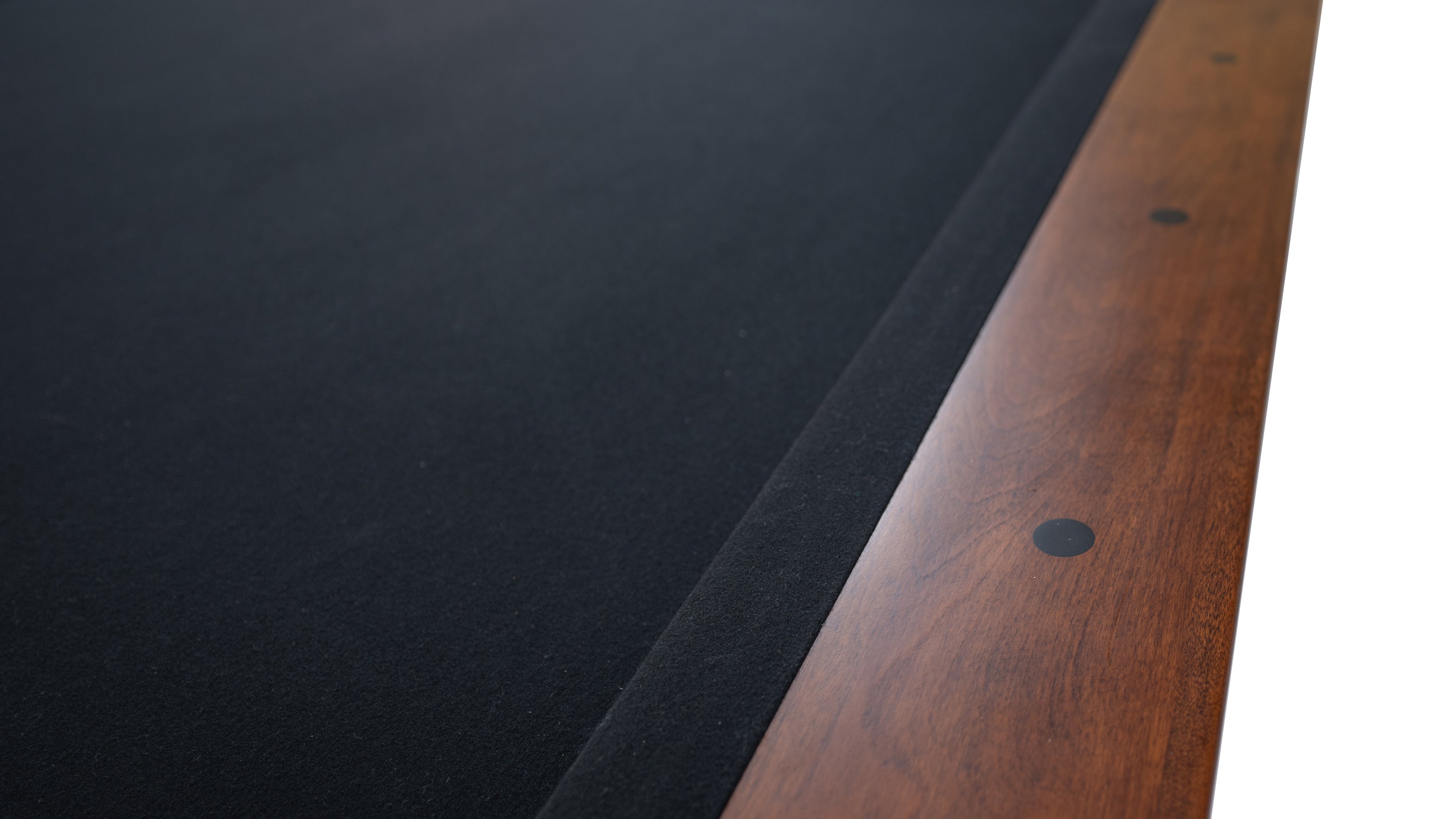 Legacy Billiards Dillard 7 Ft Pool Table in Walnut Finish with Black Cloth Rail Closeup