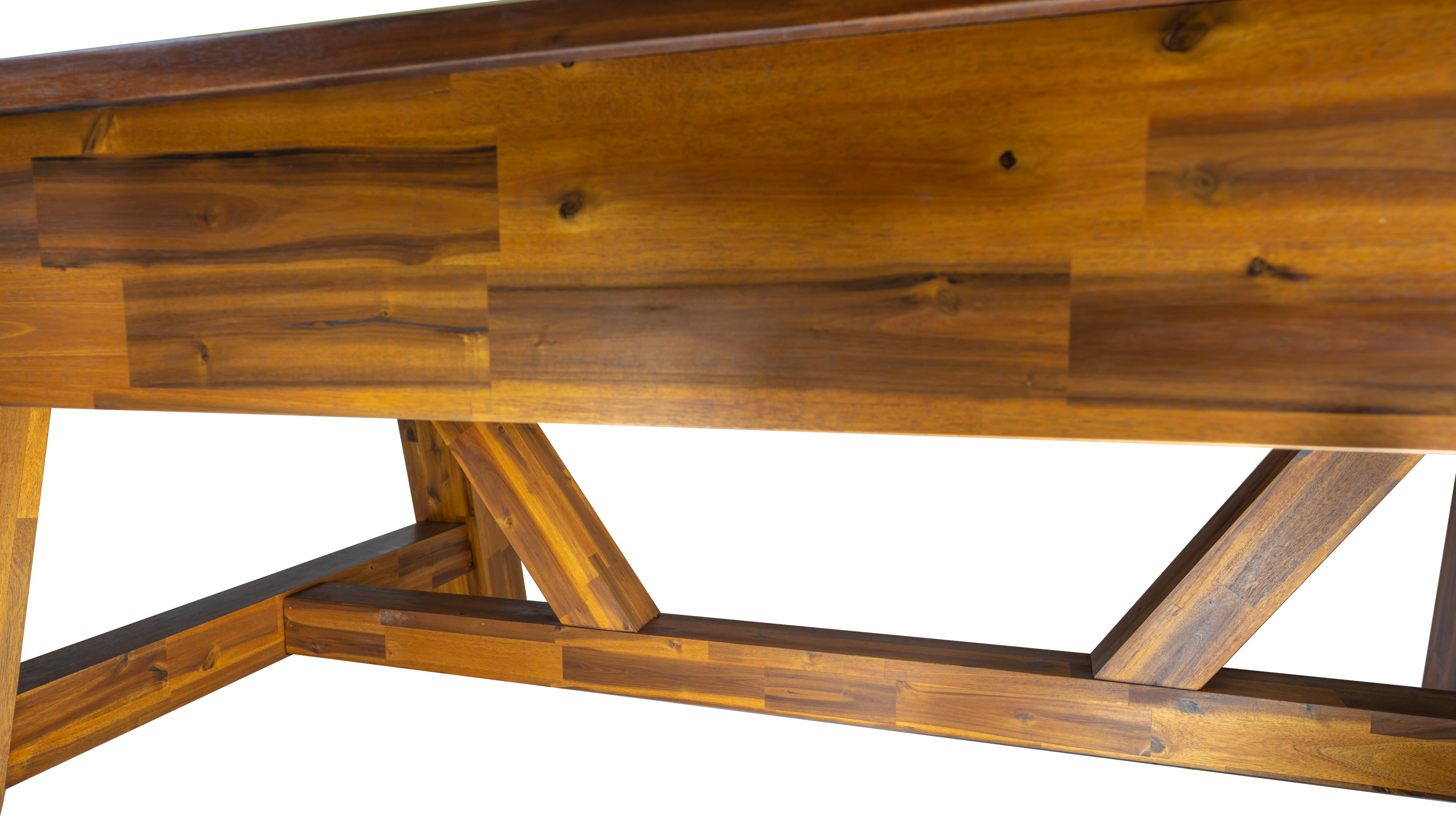 Legacy Billiards Emory 8 Ft Outdoor Pool Table in Natural Acacia Finish with Pool Aqua Cloth Legs and Stretcher Closeup