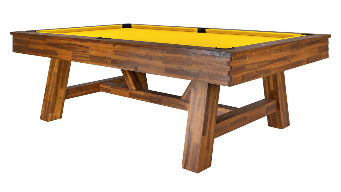 Legacy Billiards Emory 8 Ft Outdoor Pool Table in Natural Acacia Finish with Sunflower Cloth - Primary Image