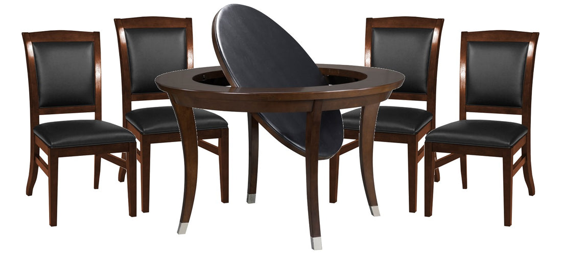 Legacy Billiards Sterling 54 Inch Flip Top Game Table with 4 Heritage Dining Chairs in Nutmeg Finish - Primary Image