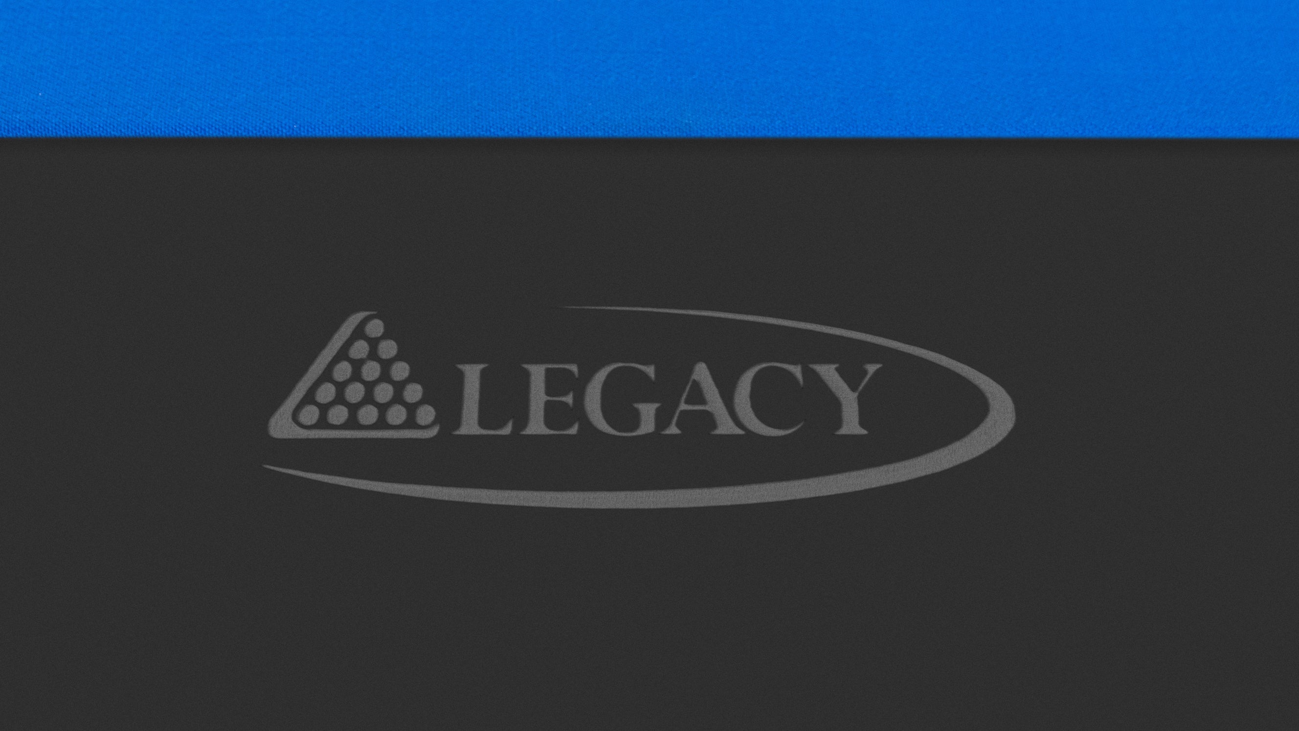 Legacy Billiards Holston Pool Table in Raven Finish with Blue Cloth - Logo Closeup