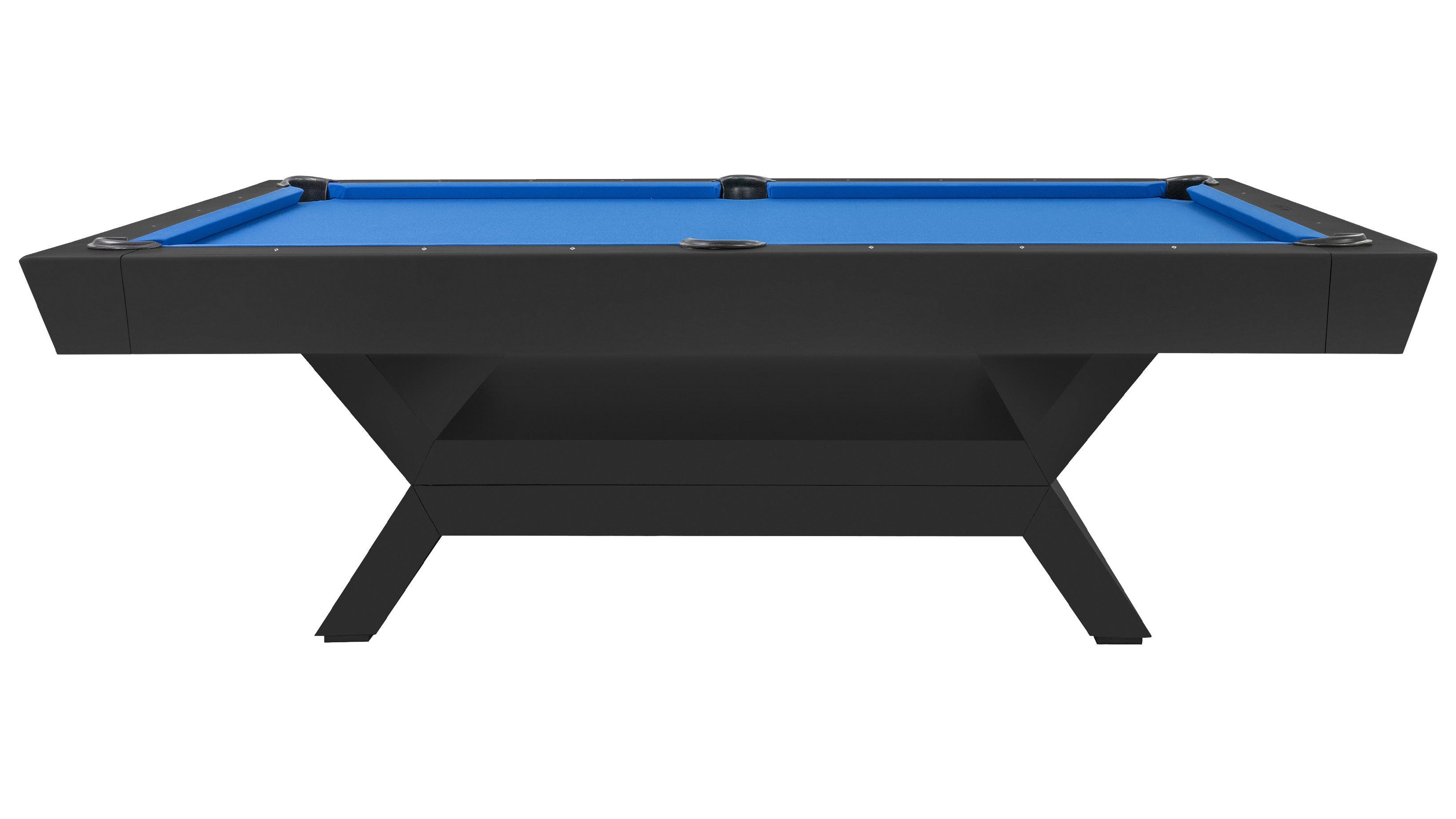Legacy Billiards Holston Pool Table in Raven Finish with Blue Cloth - Side View
