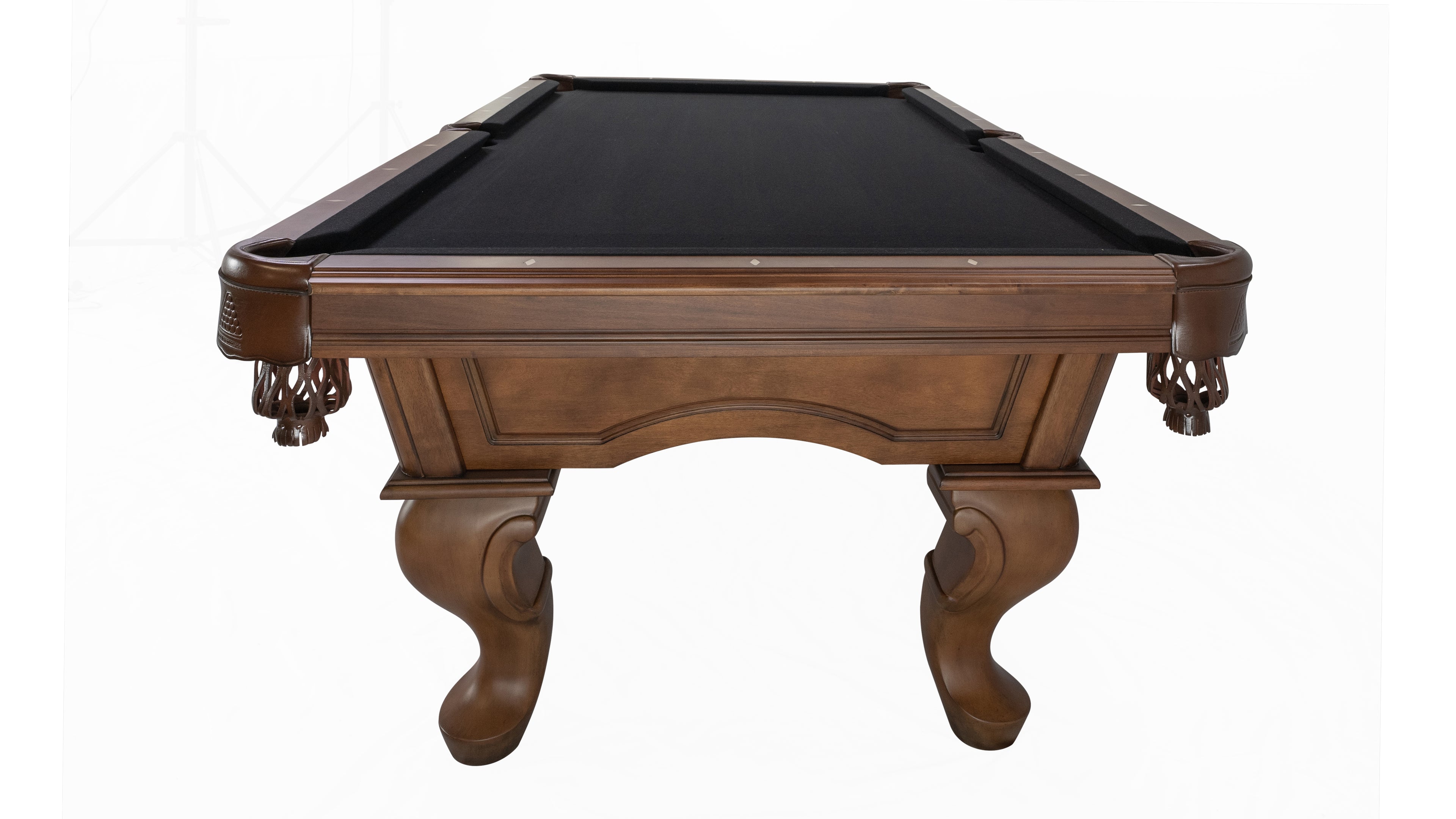 Legacy Billiards Mallory Pool Table in Walnut Finish with Black Cloth - End View