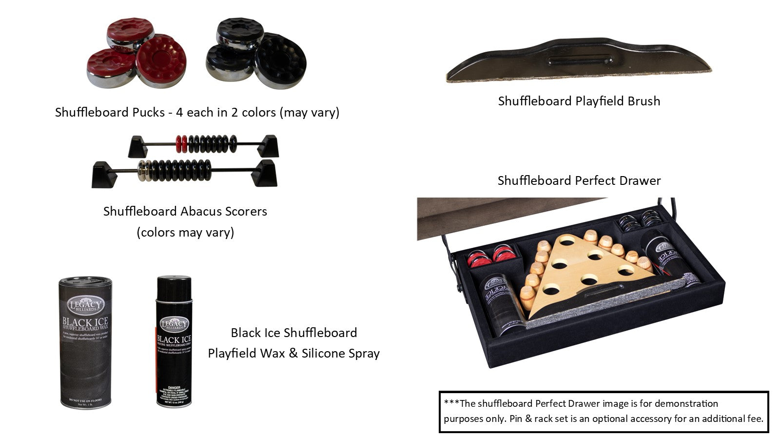 Accessories Included With the Purchase of a Legacy Brand Shuffleboard Table Including Perfect Drawer