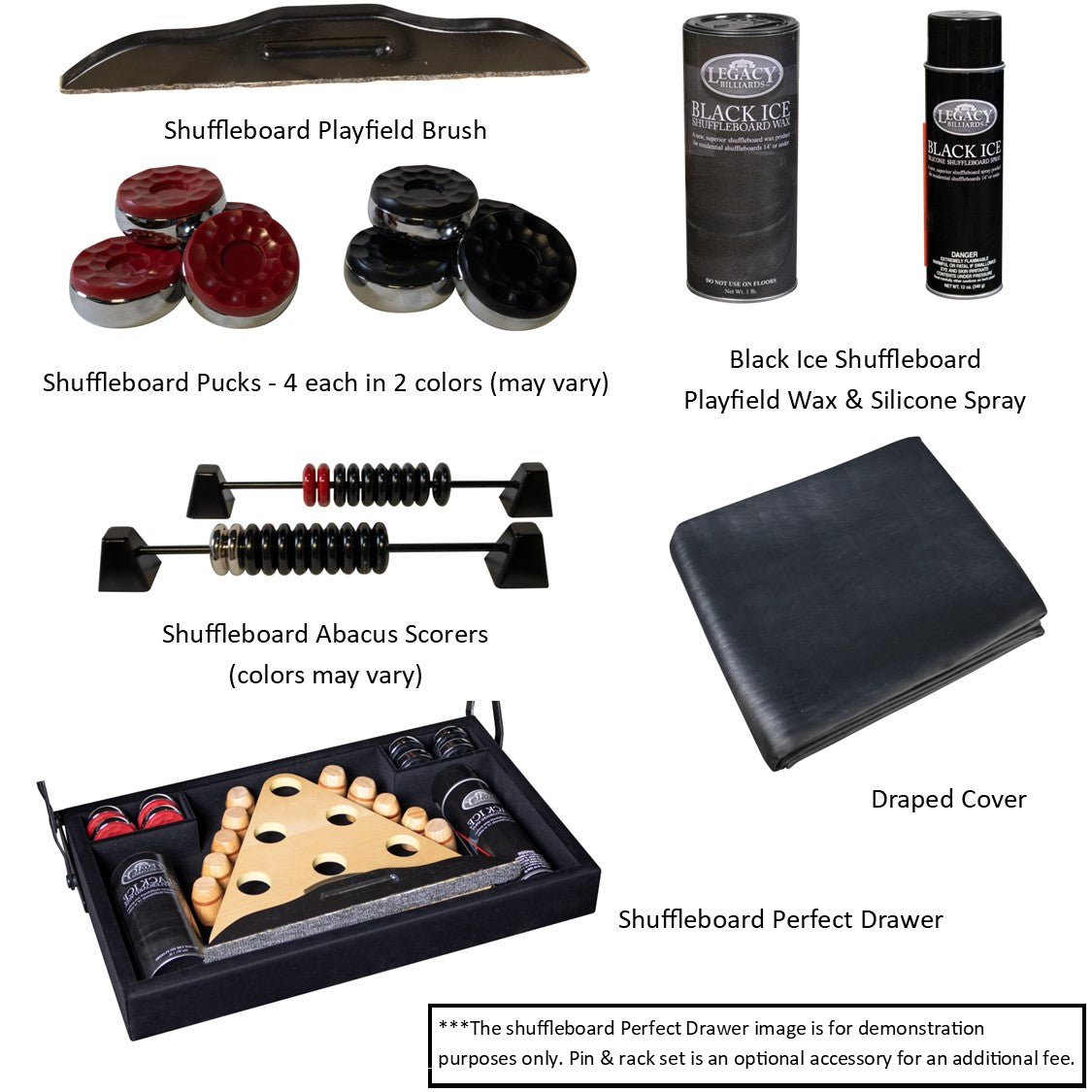 Accessories Included With the Purchase of a Legacy Brand Shuffleboard Table Including Perfect Drawer