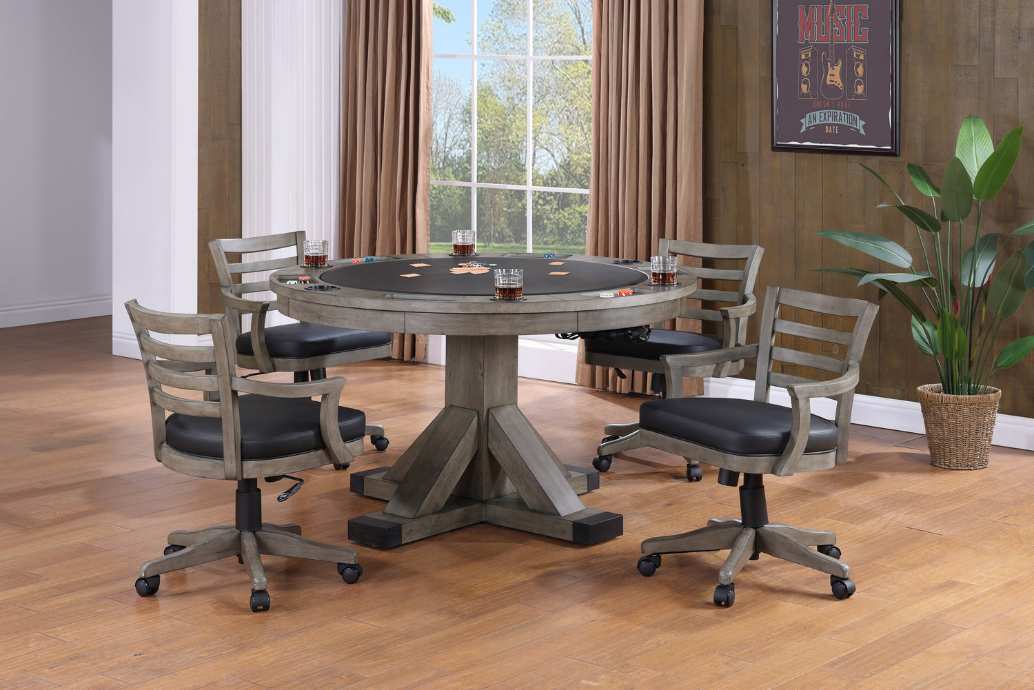 Legacy Billiards Sterling 3 in 1 Game Table with Sterling Gas Lift Chairs Room Scene