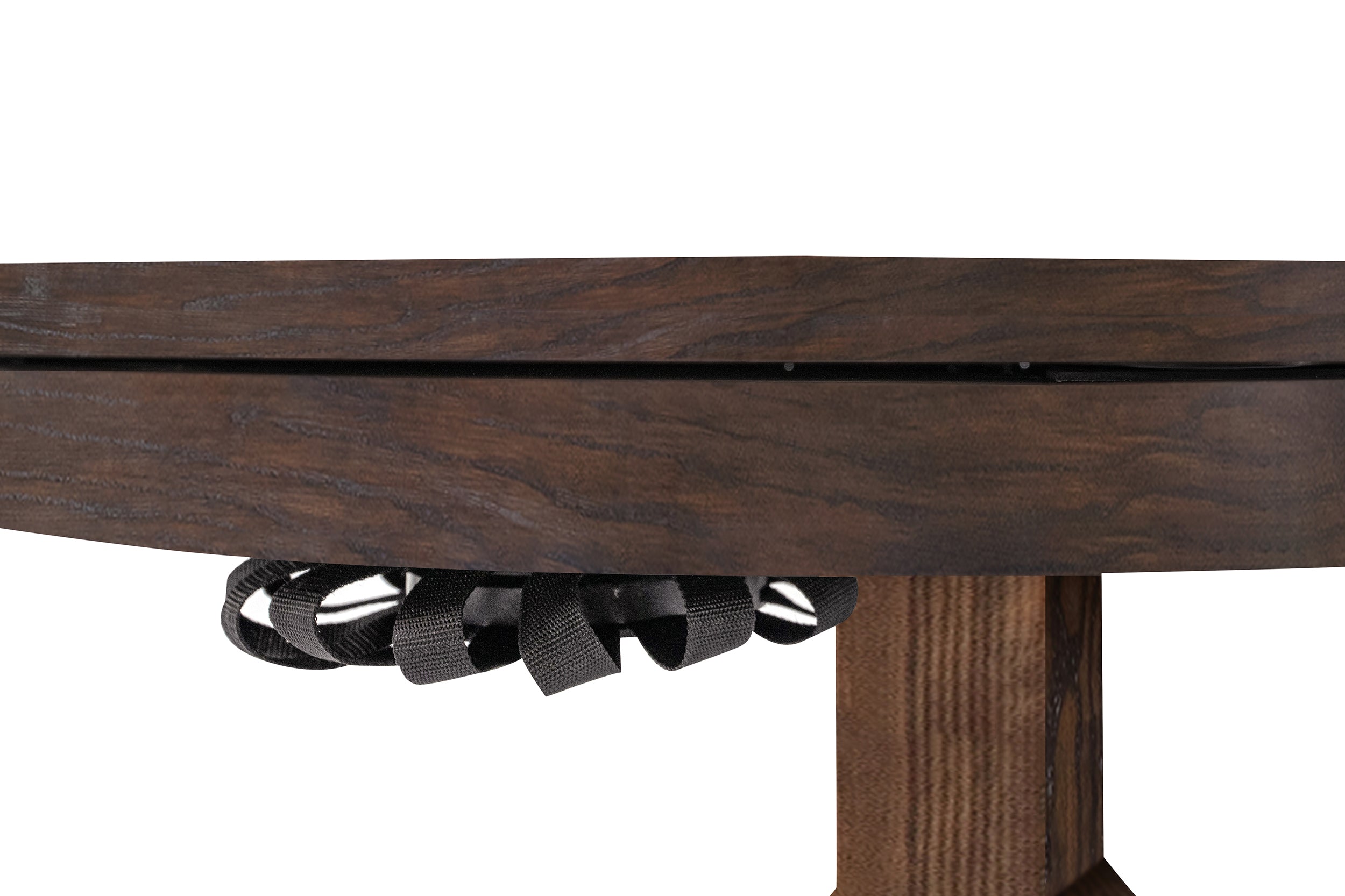 Legacy Billiards Sterling 3 in 1 Game Table with Poker, Dining and Bumper Pool in Whiskey Barrel Finish - Side Closeup