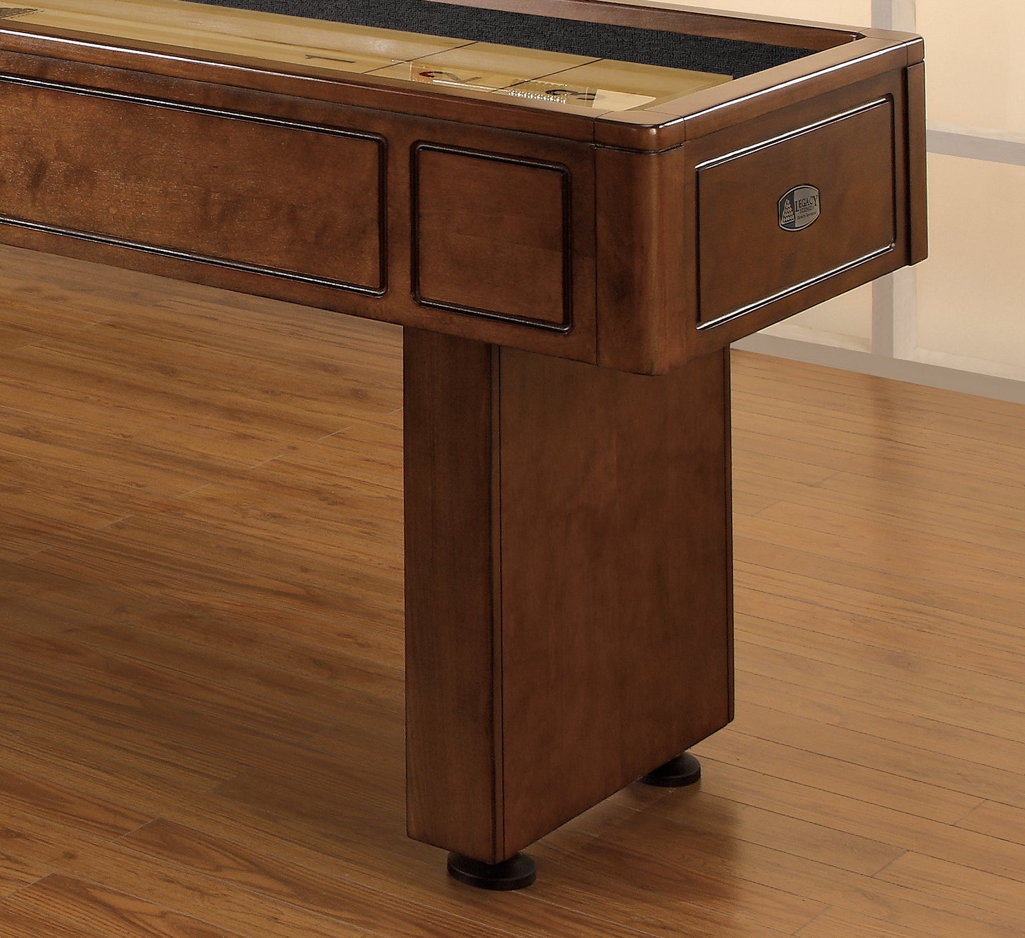 Legacy Billiards Sterling 14 Ft Shuffleboard Leg Closeup