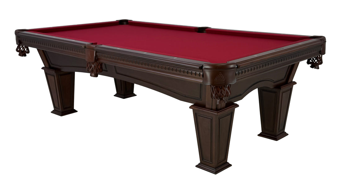 Legacy Billiards Stevie Pool Table in Nutmeg Finish with Burgundy Cloth - Primary Image