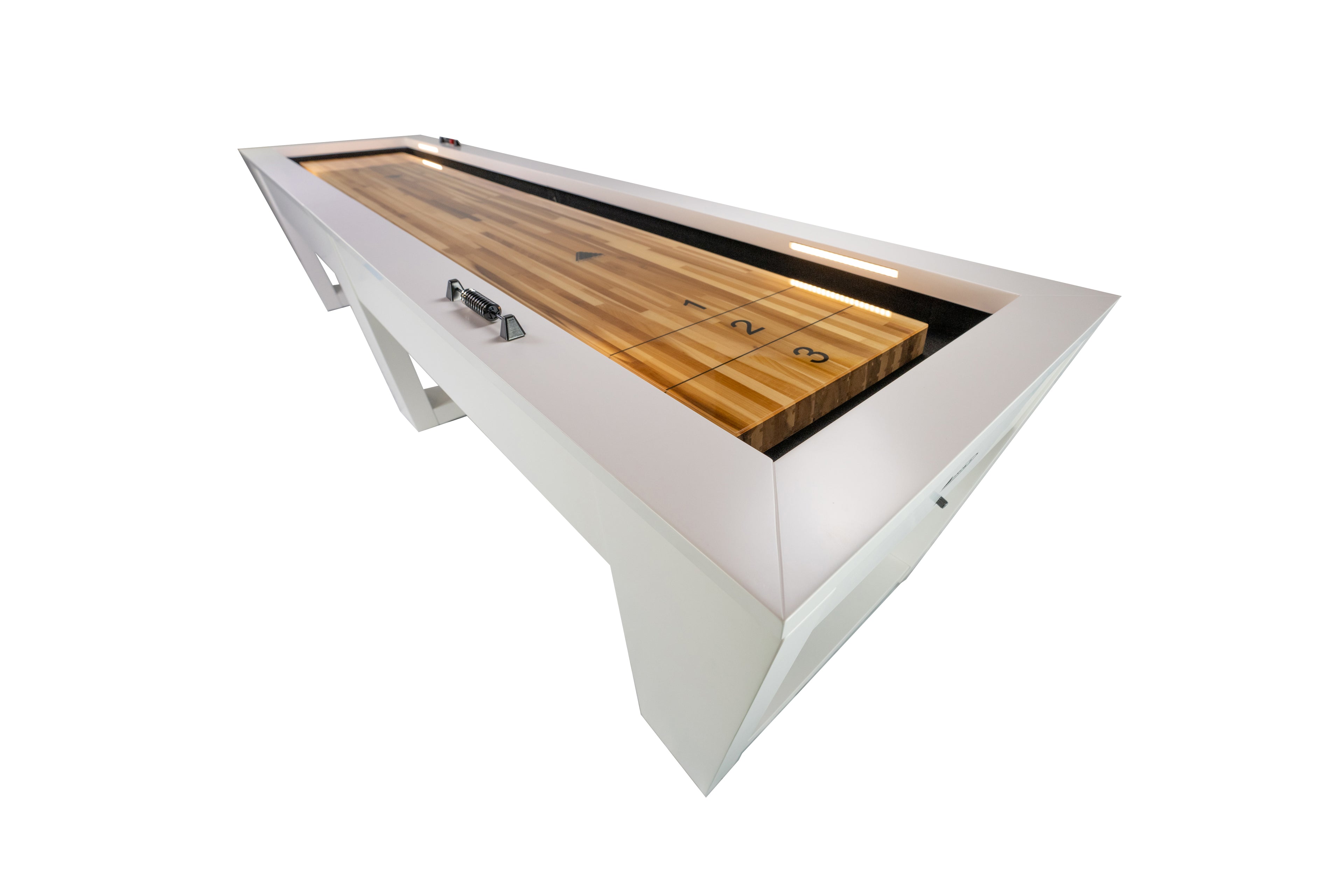 Legacy Billiards Tellico 12 Ft Shuffleboard in Frost White Finish - Corner View