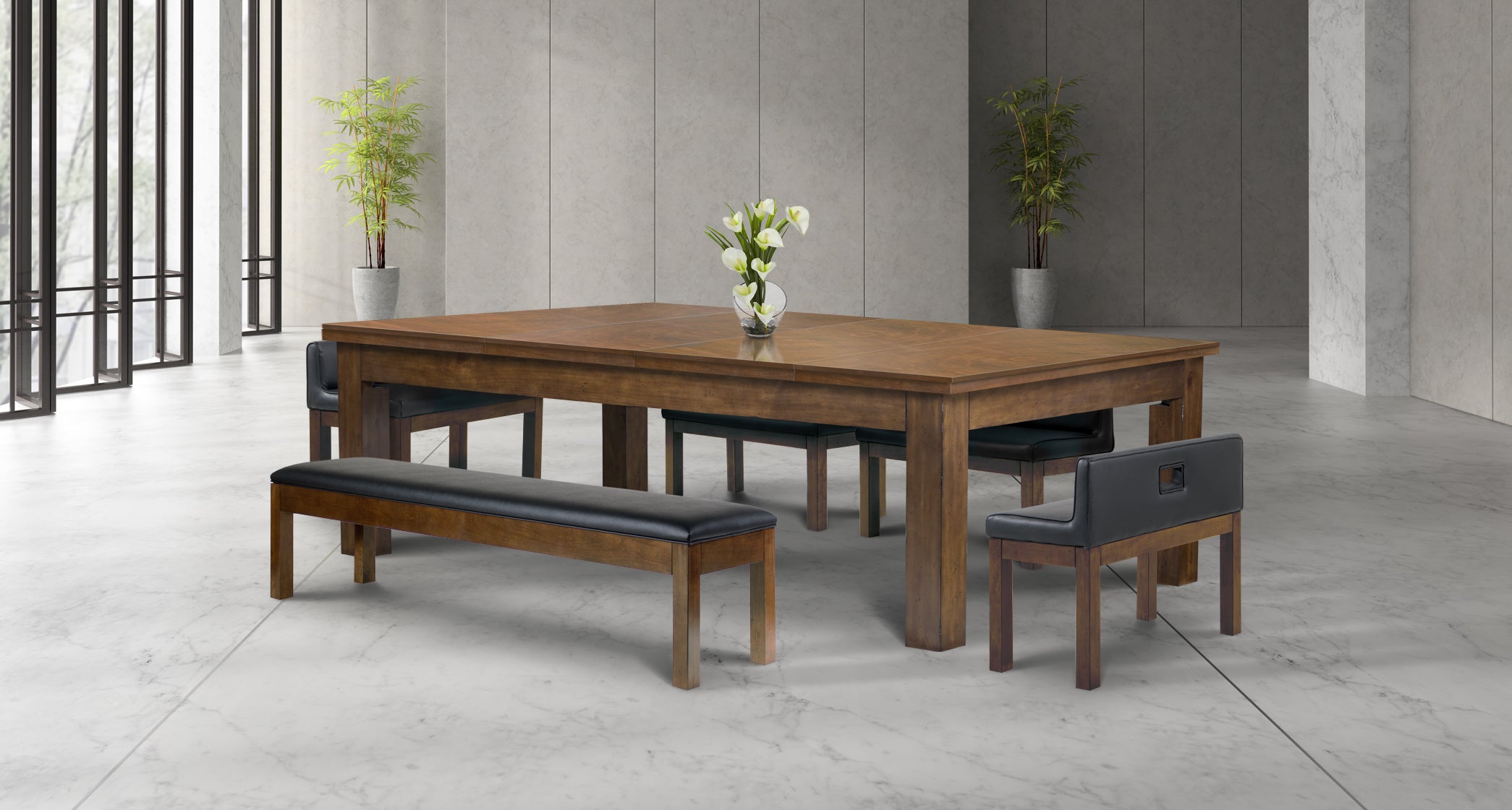 Legacy Billiards Baylor II Pool Table Dining Collection with Dining Top and Seating in Gunshot Finish - Rustic Room Shot