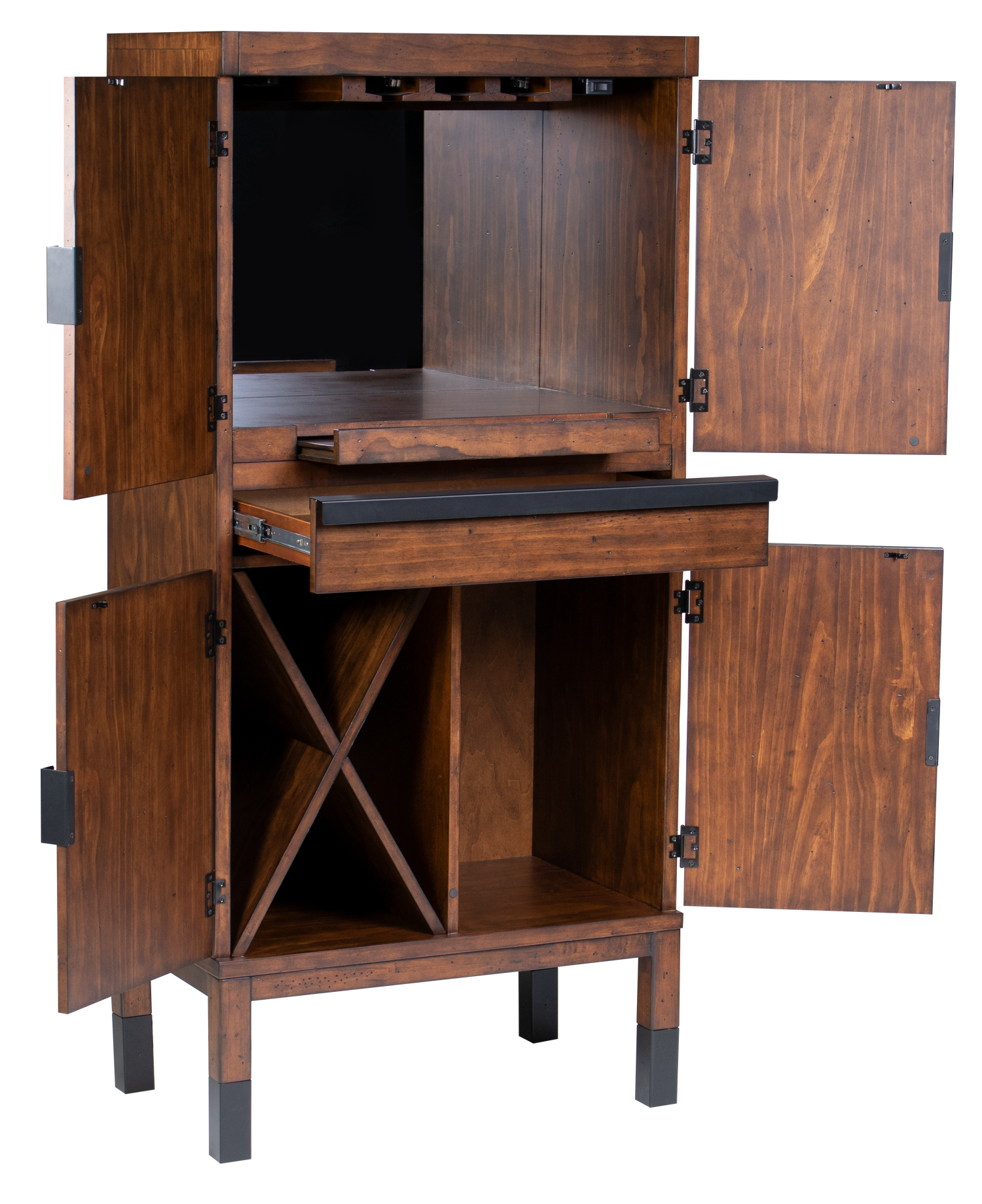 Legacy Billiards Harpeth Bar Cabinet with Open Doors and Cabinets