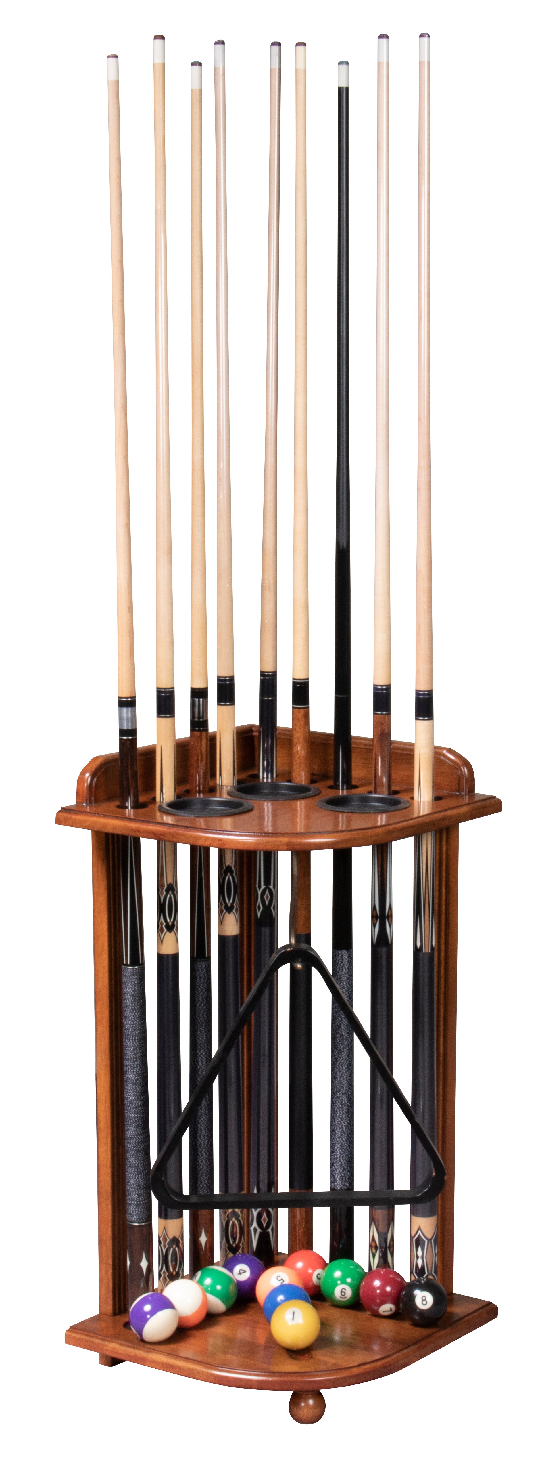 Legacy Billiards Heritage Corner Cue Rack with Pool Cues and Balls