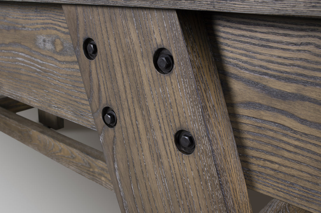 Legacy Billiards 14 Ft Barren Shuffleboard Exposed Leg Hardware Closeup