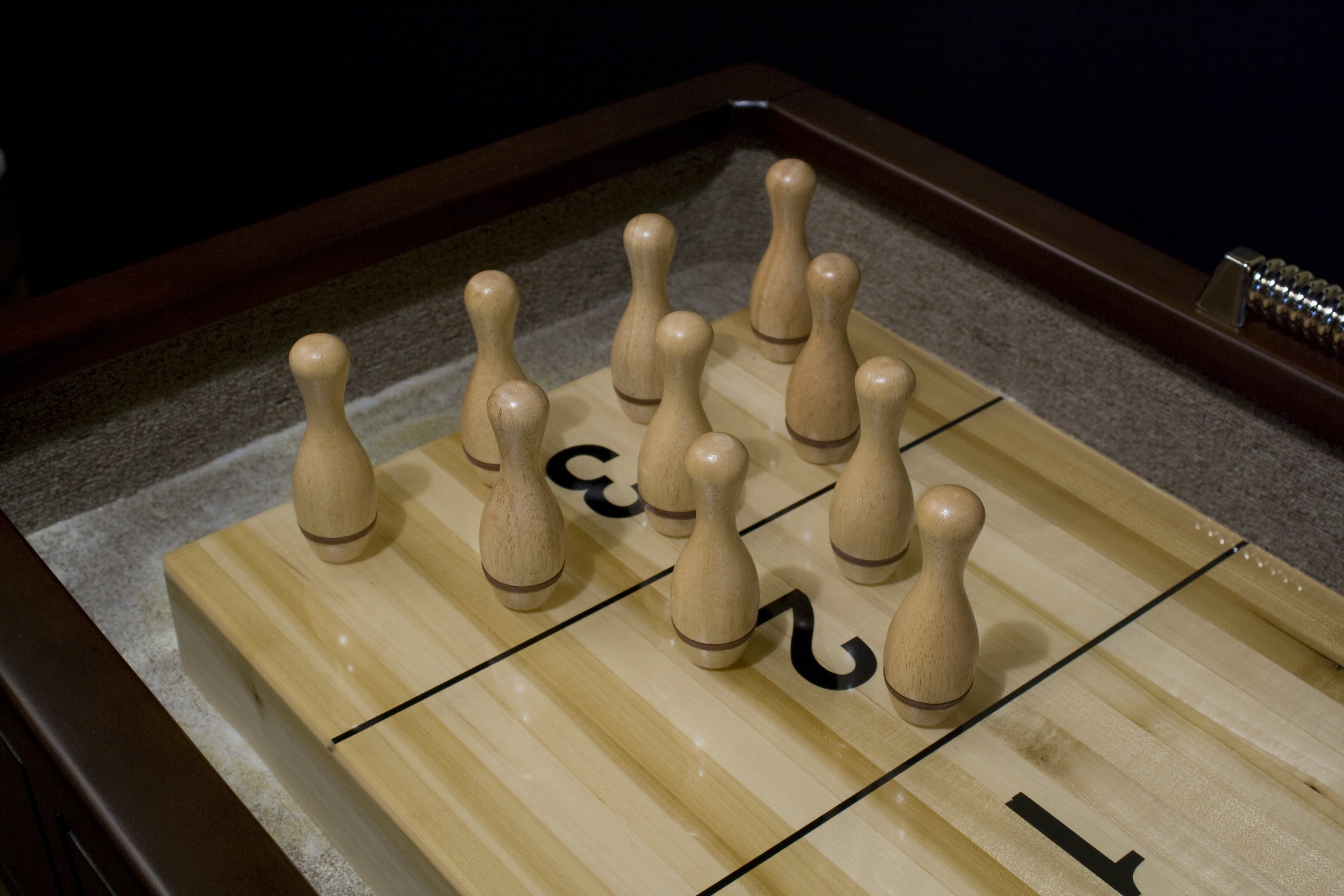 Legacy Billiards Shuffleboard Bowling Pins on a Shuffleboard