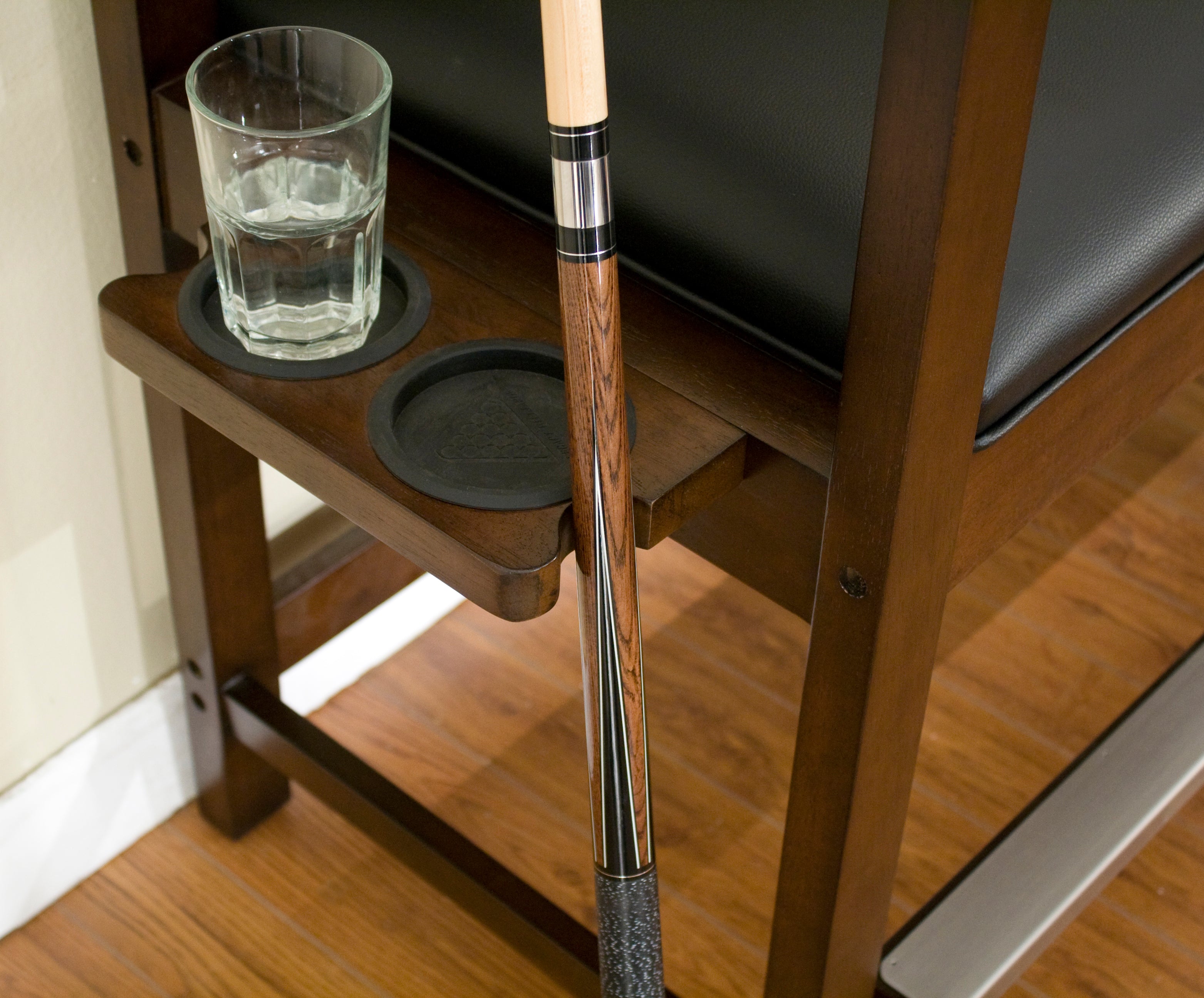 Legacy Billiards Classic Backed Storage Bench Drink Holder Closeup