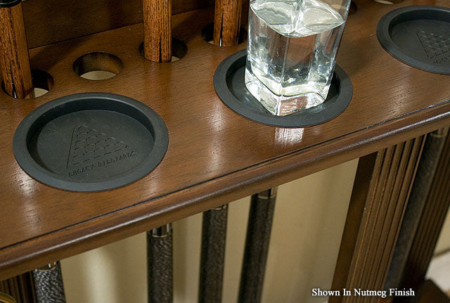 Legacy Billiards Heritage Floor Cue Rack Drink Holder Closeup
