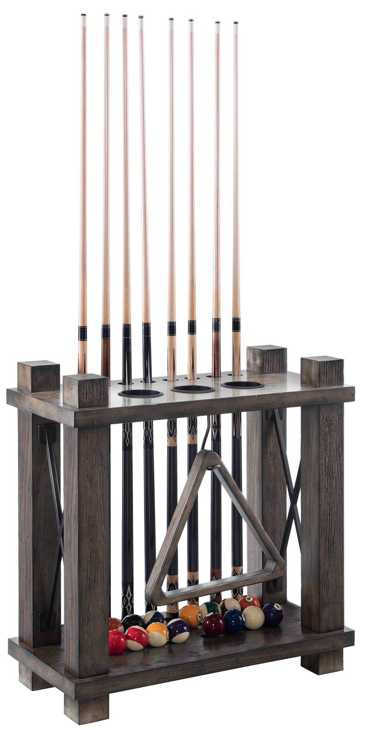 Legacy Billiards Harpeth Floor Cue Rack in Whiskey Barrel Finish