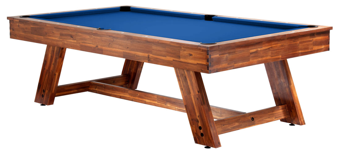 Legacy Billiards Barren Pool Table in Natural Acacia Finish with Blue Cloth 