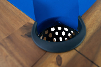Legacy Billiards Barren Pool Table in Natural Acacia Finish with Blue Cloth - Pocket Closeup