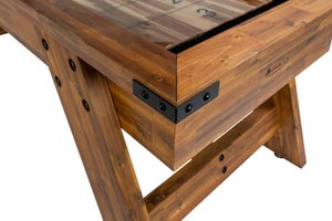 Legacy Billiards 9' Barren Outdoor Shuffleboard Table in Natural Acacia Finish Corner Closeup